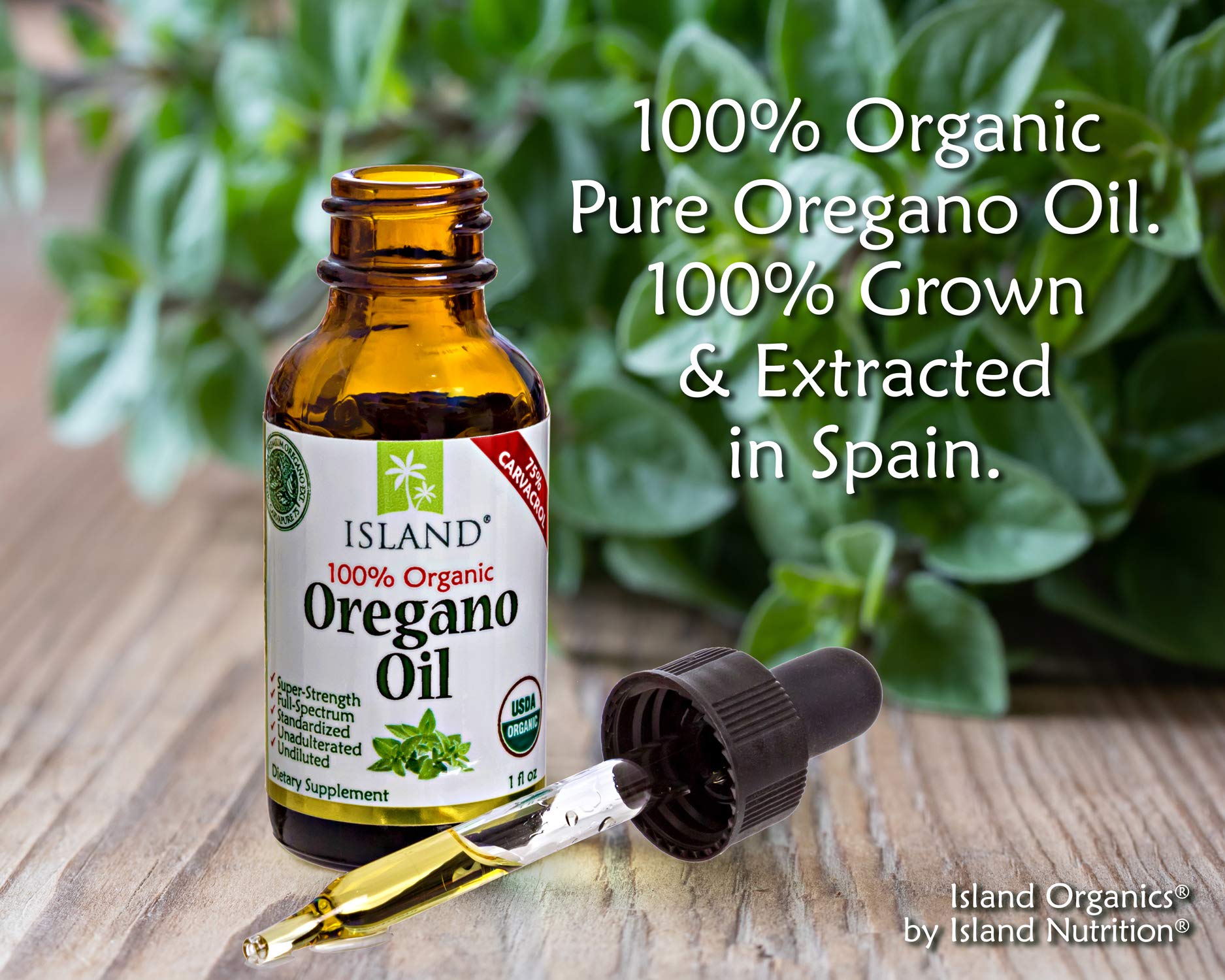Island Nutrition, Oregano Oil Organic Liquid Drops - 100% Pure & Undiluted - USDA-Certified Organic (1 oz) 75% Carvacrol