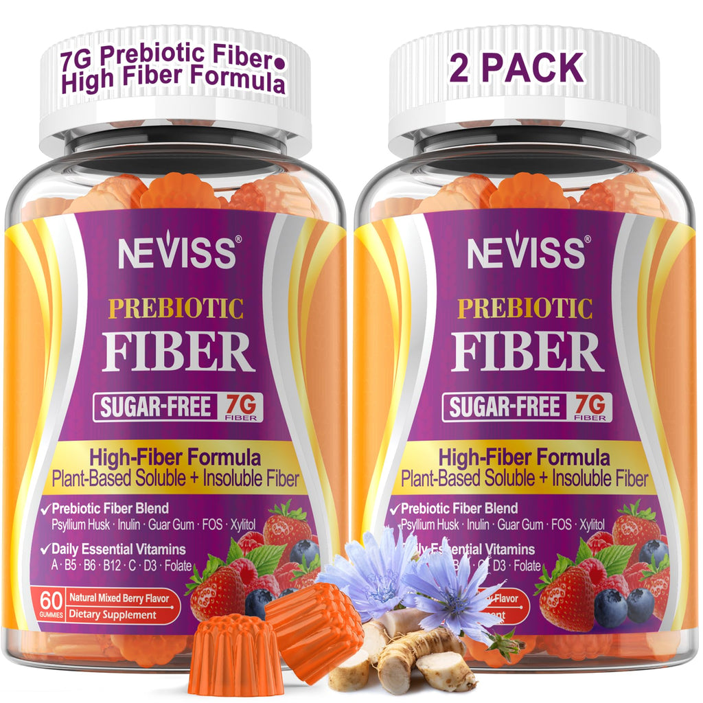 Fiber Gummies for Adults with Psyllium Husk, 7G(Soluble + Insoluble) Daily Prebiotic Fiber with Inulin, FOS, Guar Gum, Multivitamins for Daily Digestive Health,