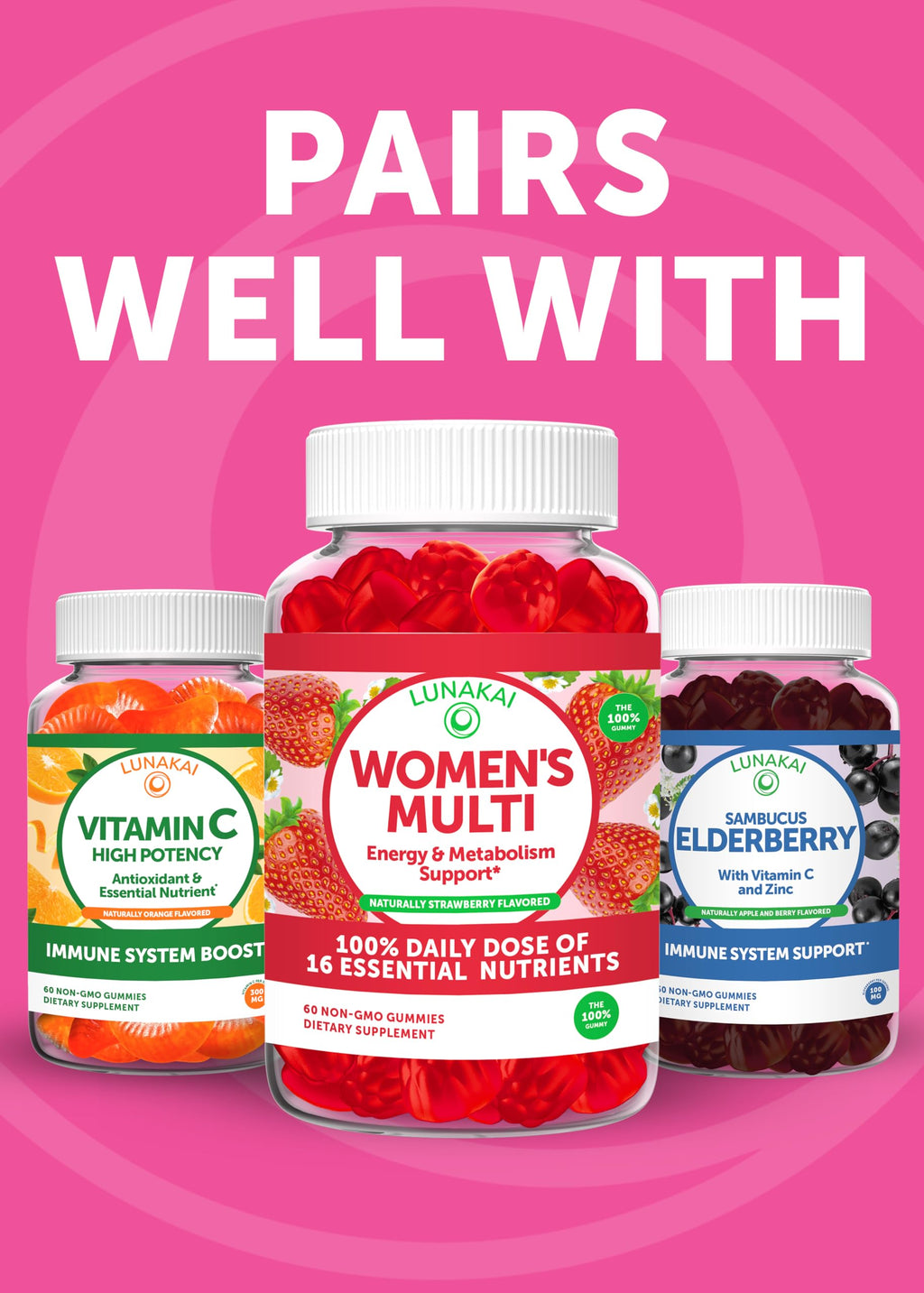 Lunakai USA Made Prebiotic + Probiotic Gummies for Women and Men - High Potency 5 Billion CFUs with Fibers