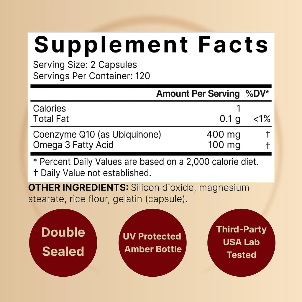 CoQ10 (Ubiquinone) 400mg with Omega 3 Fatty Acids, 240 Capsules | Stable High NatureBell Au supplements