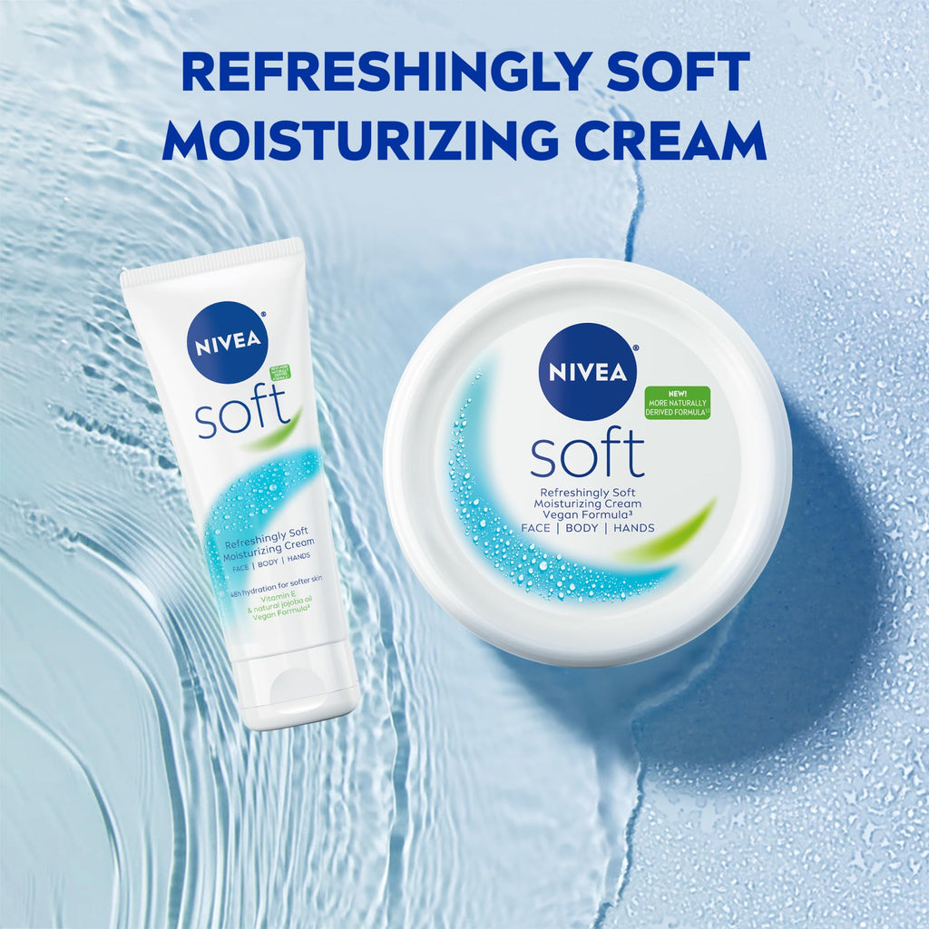 NIVEA Soft Refreshingly Soft Moisturizing Cream, Lightweight Body Moisturizer for Face, Body and Hands, Body Cream Enriched
