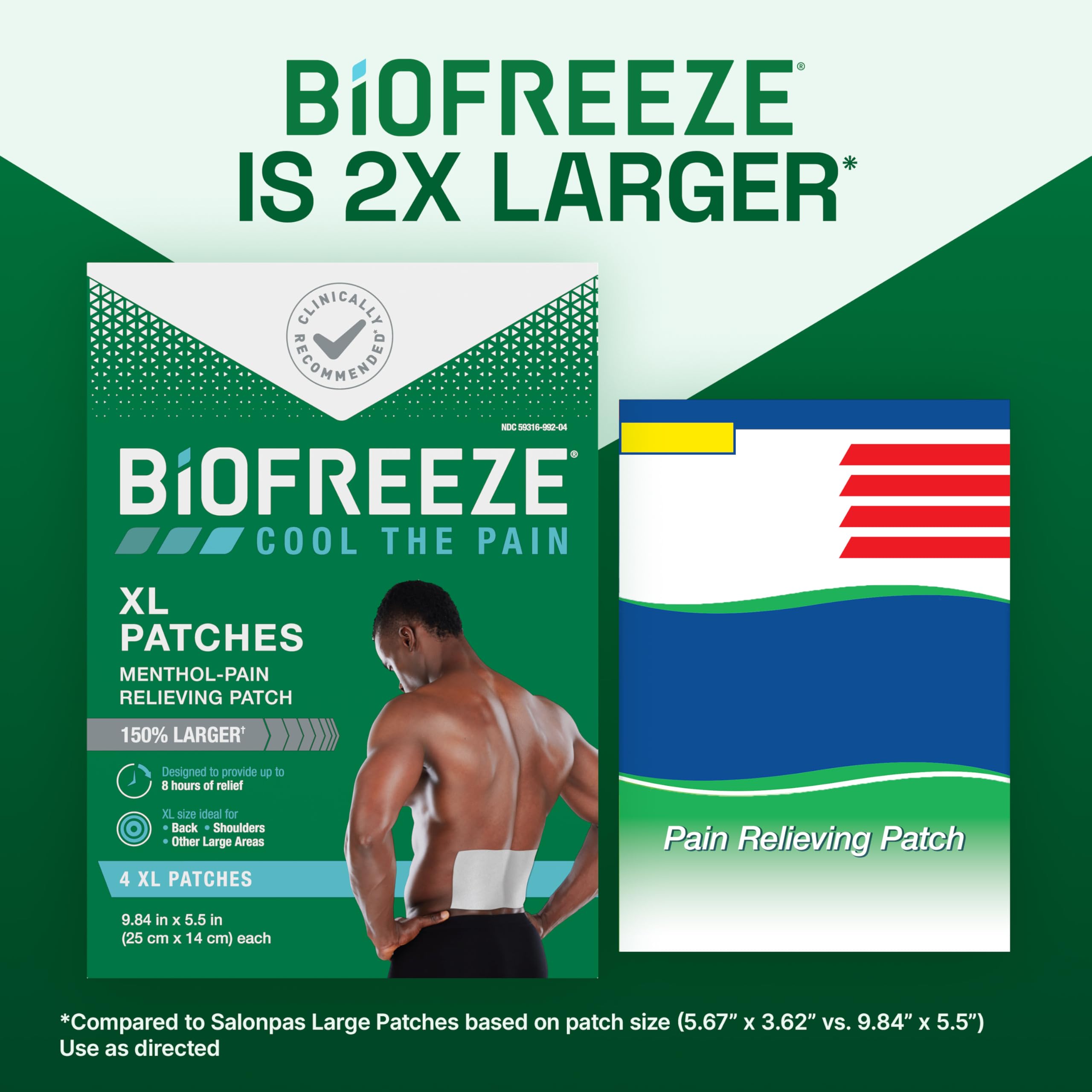 Biofreeze XL Pain Relief Patches, Menthol Pain Patches for Lower Back, Neck, Knee, & Shoulder, Comfortable & Flexible Fabric Stays in Place, 4 ct Biofreeze Au supplements