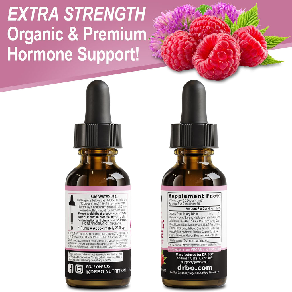Hormone Balance for Women & PMS Relief - Women's Wellness Organic Hormonal Balance Supplements Liquid Drops & Menstrual Cramp Period Support - Raspberry Leaf, Chasteberry, Black Cohosh Supplement 1 Oz DR. BO Au supplements