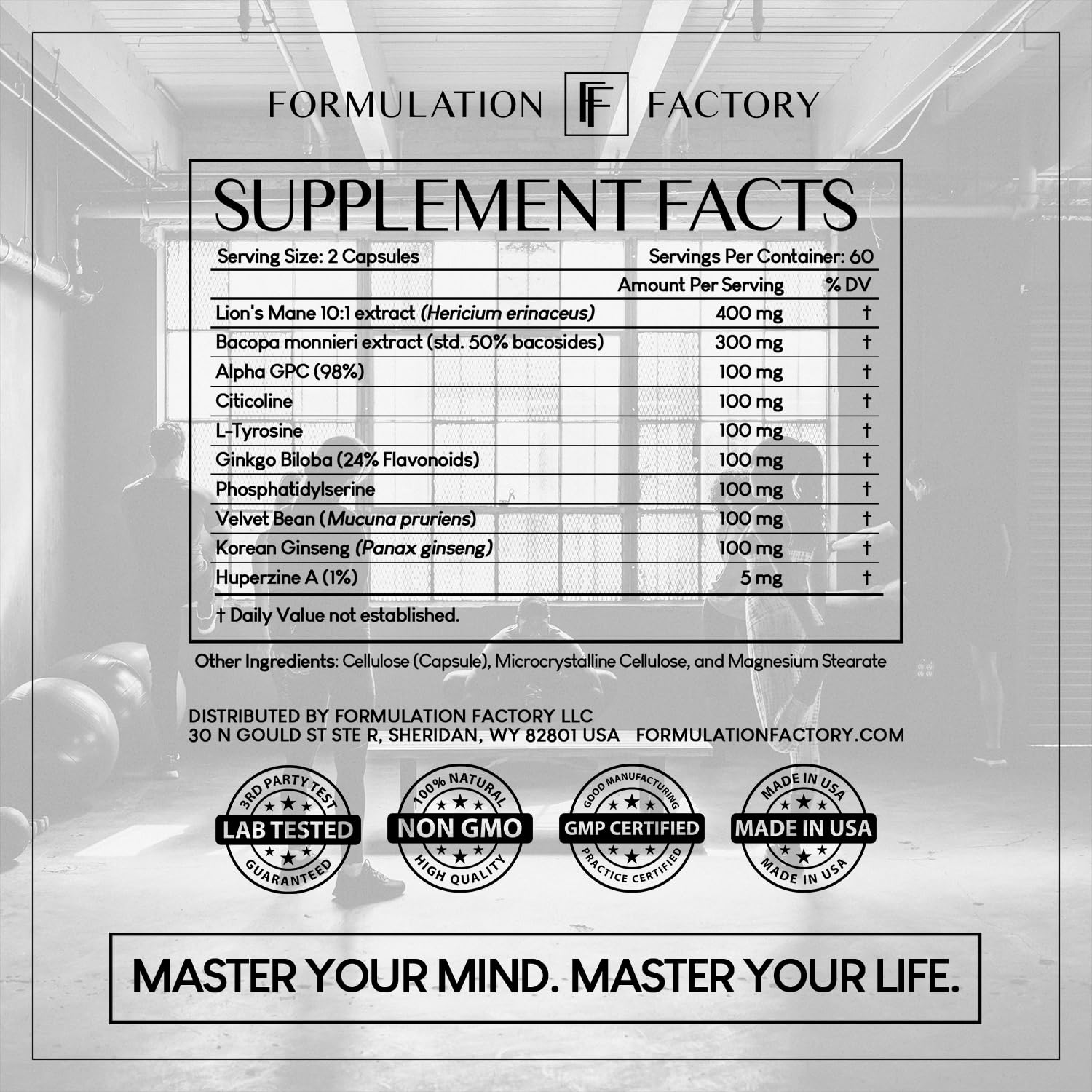 Formulation Factory Nootropic Brain Supplement - Boss Mode Focus & Memory Complex with Lion's Mane, Alpha GPC & Bacopa - Cognitive Support - 120 Capsules, 2 Month Supply Formulation Factory Au supplements