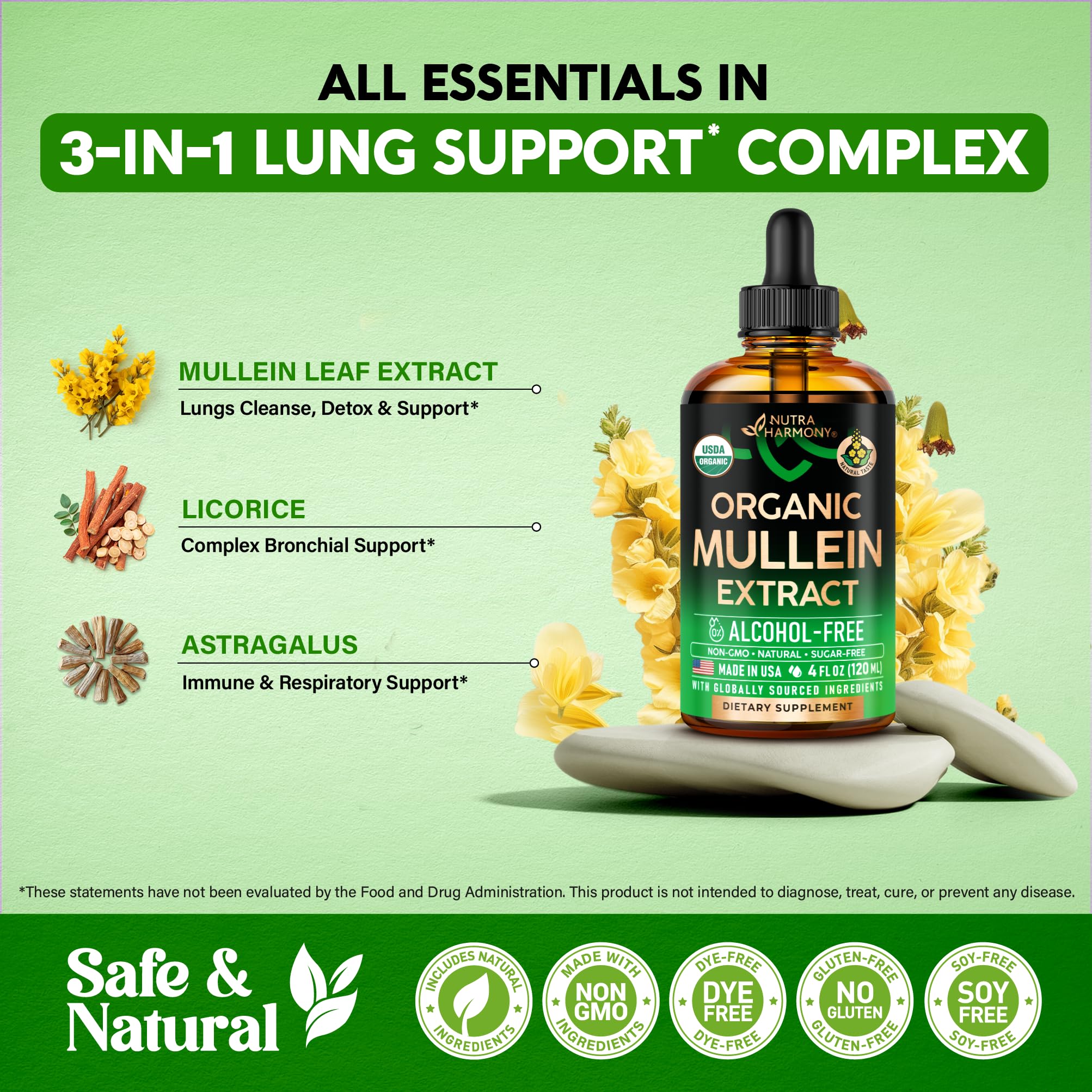 Mullein Drops for Lungs - USDA Organic Liquid - Mullein Leaf Extract Supplement - Made in USA - Lung & Bronchial Cleanse for Smokers - Respiratory Health Support