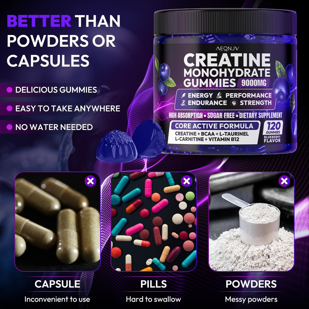 AEQNJV Creatine Gummies Monohydrate Complex for Men & Women, 9000MG Creatine Pre-Workout Supplement Enhance Muscle Strength Recovery Cognitive Health & Memory, 120 Gummies Sugar Free Vegan Non-GMO AEQNJV Au supplements