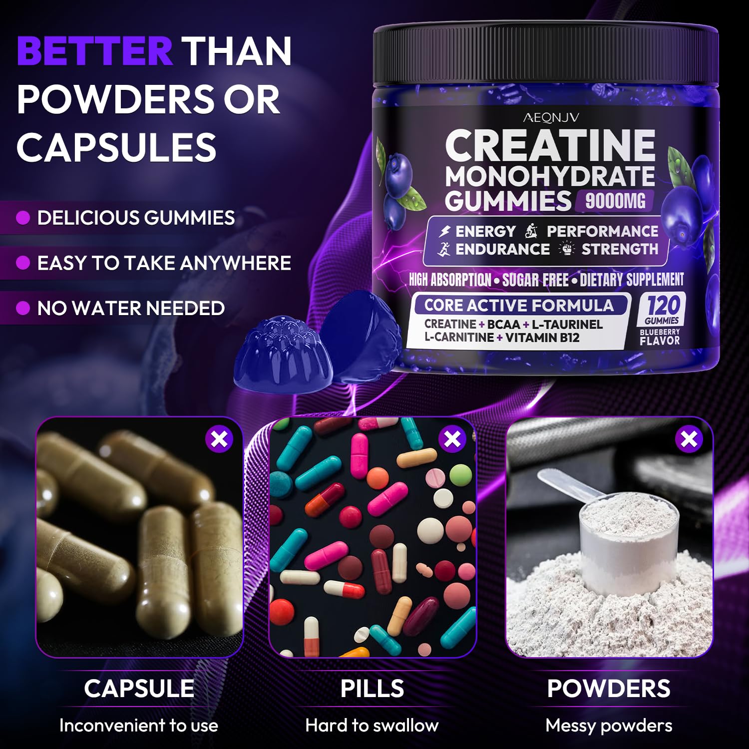 AEQNJV Creatine Gummies Monohydrate Complex for Men & Women, 9000MG Creatine Pre-Workout Supplement Enhance Muscle Strength Recovery Cognitive Health & Memory, 120 Gummies Sugar Free Vegan Non-GMO AEQNJV Au supplements