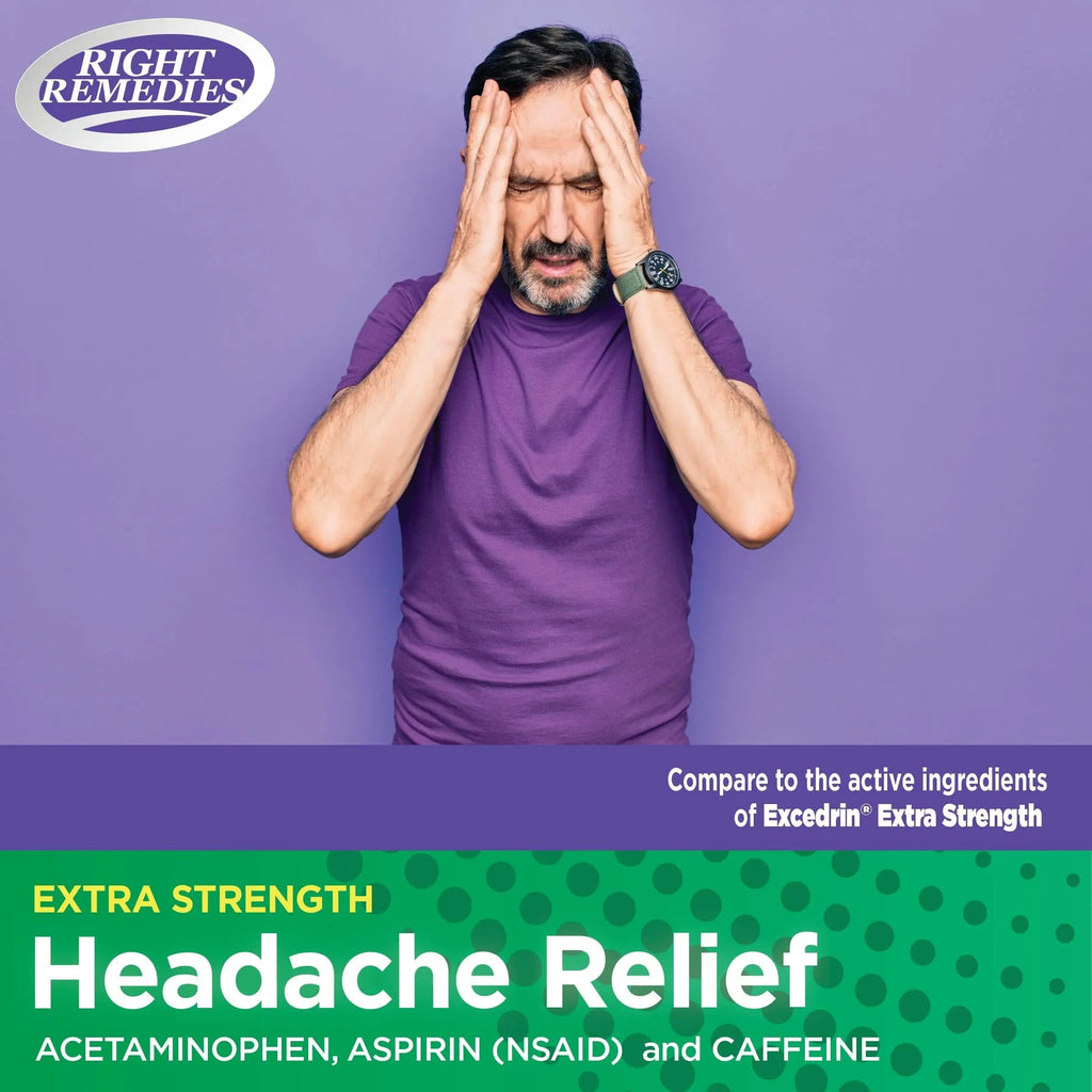 RIGHT REMEDIES Extra Strength Headache Relief with Acetaminophen, Aspirin (NSAID) & Caffeine, (300 caplets), Back & Body Pain Relief, Compare to The Active Ingredients in Excedrin® Extra Strength RIGHT REMEDIES Au supplements