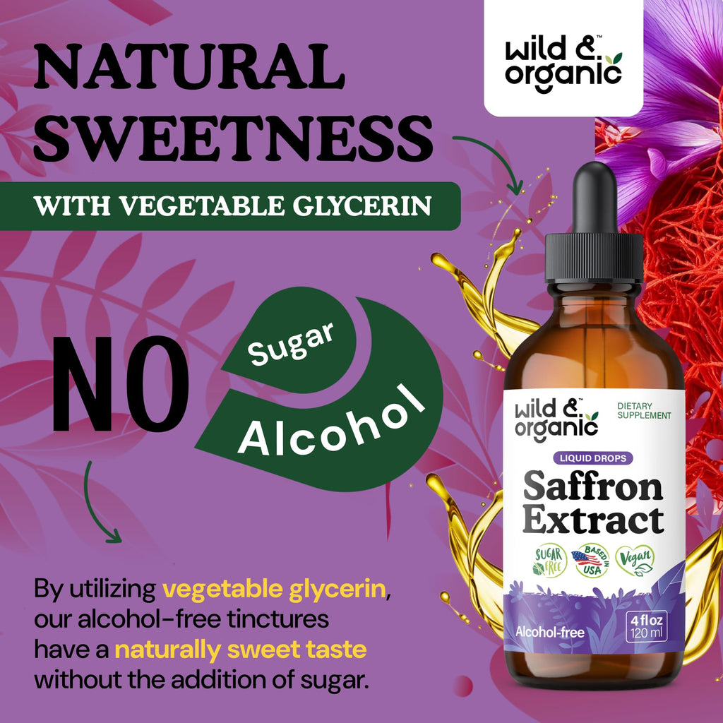 Wild & Organic Saffron Supplements 88.5 mg - Mood, Focus & Eye Support - Saffron Extract Liquid Drops - Add to Tea - 5-Month Supply - Crocus Sativus Herb