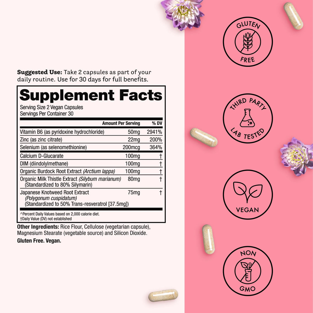 Winged Wellness Balance Babe, Hormone Balance & Estrogen Detox Supplement for Women - 100mg DIM & Calcium D-Glucarate & Milk Thistle for PMS Bloating, Cramps, Mood & Hormonal Acne Support, 60 Capsules Winged Wellness Au supplements