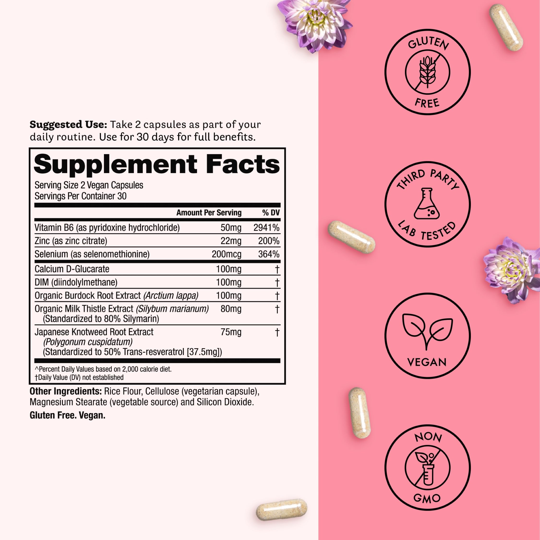 Winged Wellness Balance Babe, Hormone Balance & Estrogen Detox Supplement for Women - 100mg DIM & Calcium D-Glucarate & Milk Thistle for PMS Bloating, Cramps, Mood & Hormonal Acne Support, 60 Capsules Winged Wellness Au supplements