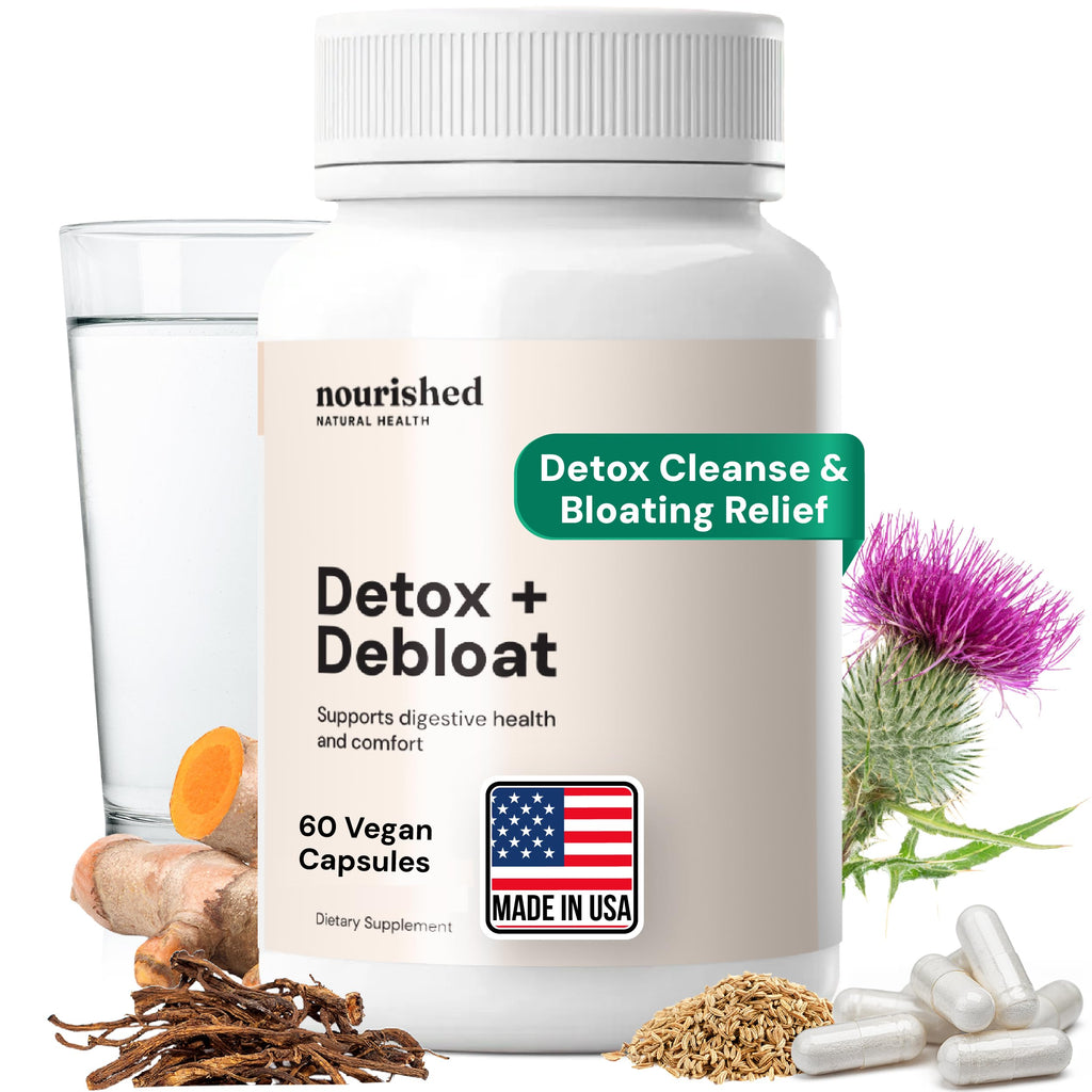 Nourished Natural Health Detox + Debloat - Detox Cleanse and Bloating Relief for Women - Liver and Digestive Support with Milk Thistle, Dandelion, Fennel & Turmeric