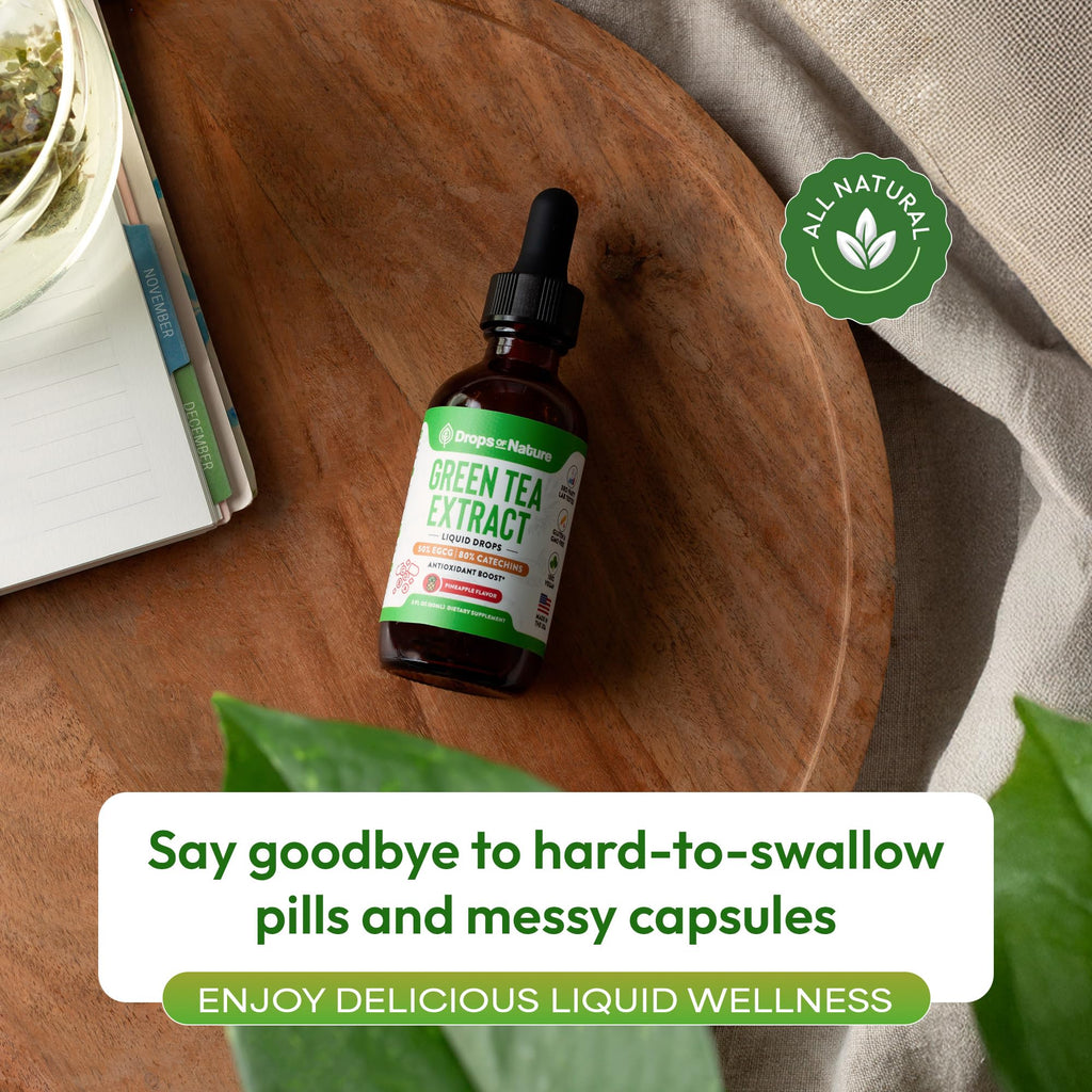 Green Tea 10:1 Extract 50% EGCG - Green Tea Liquid Drops - Vegan, 4X More Powerful Than Pills & Capsules - 2oz Antioxidant & Immune Supplement