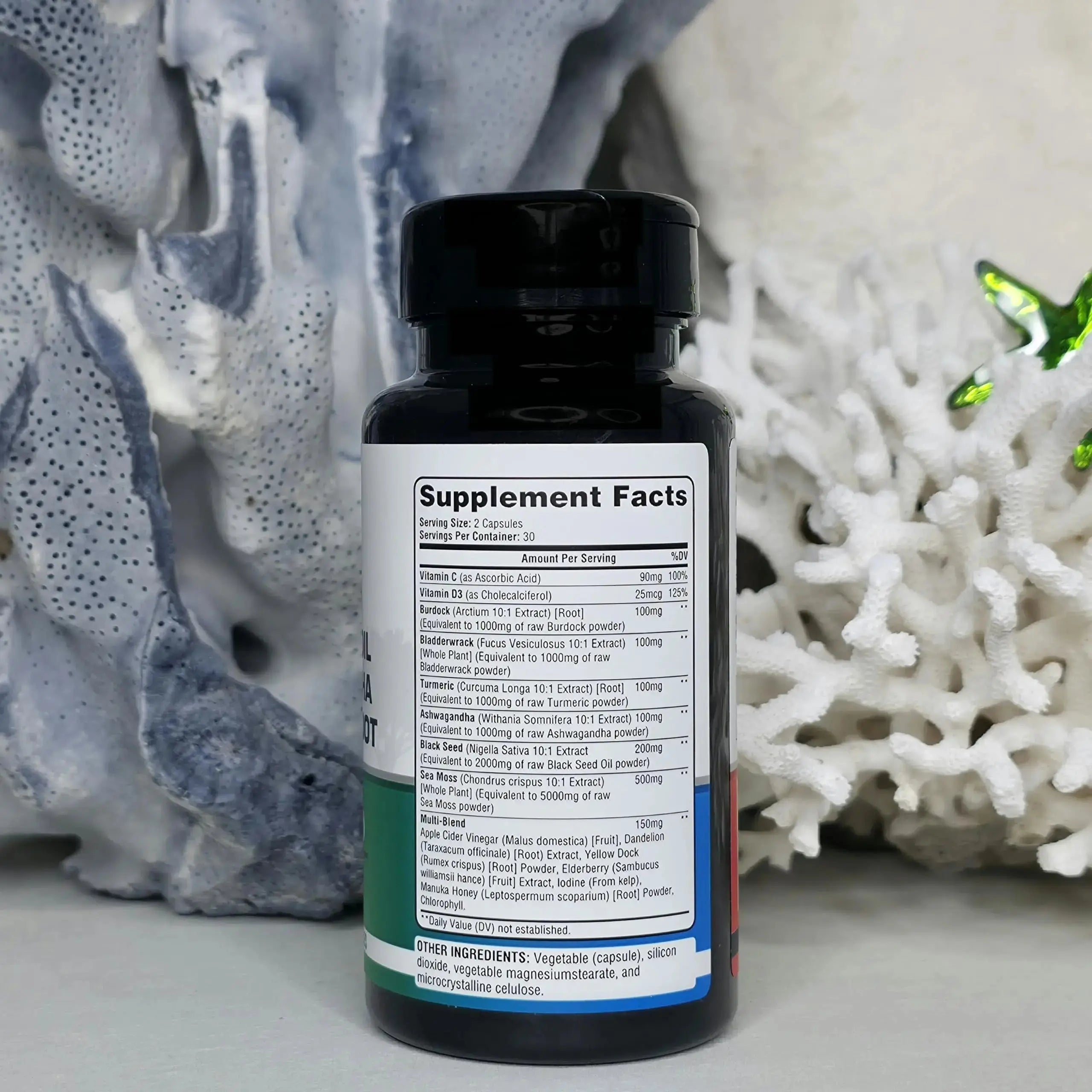 Oaks Nutrition Premium 15-in-1 Sea Moss Multivitamin with Black Seed Oil, Ashwagandha, Turmeric, Bladderwrack, Burdock, Elderberry Oaks Nutrition Au supplements