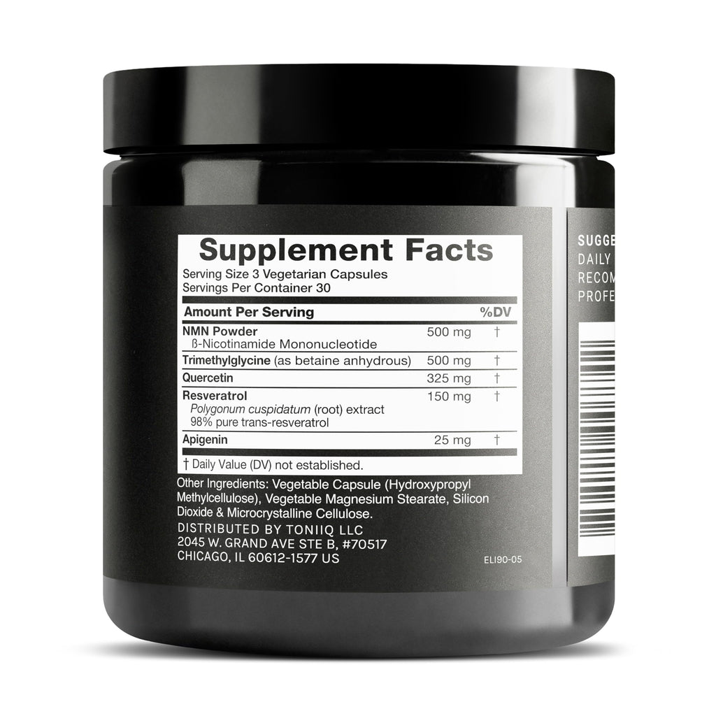 1500mg NMN Supplement with Resveratrol – High Potency Nicotinamide Mononucleotide 500mg with Trimethylglycine, Quercetin, Resveratrol & Apigenin – Pure NMN Capsules – Third-Party Tested – 30 Servings Toniiq Au supplements
