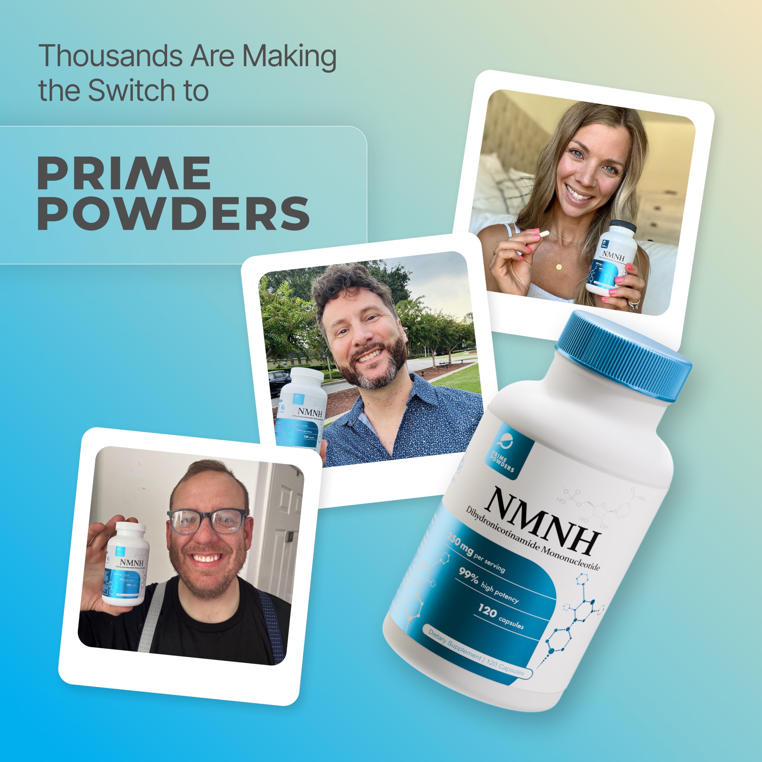 Prime Powders NMNH: Dihydronicotinamide Mononucleotide (120 Capsules) NAD+ Support NR NAD Supplement Prime Powders Au supplements
