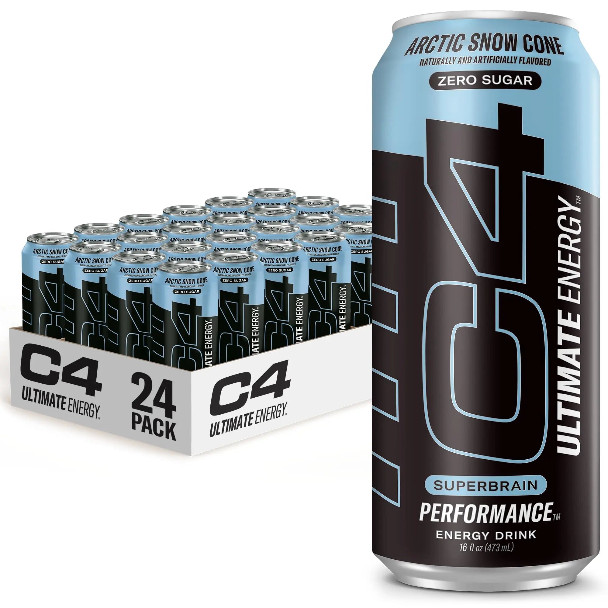C4 Ultimate Sugar Free Energy Drink 16oz (Pack of 24) | Arctic Snow Cone | Pre Workout Cellucor Au supplements