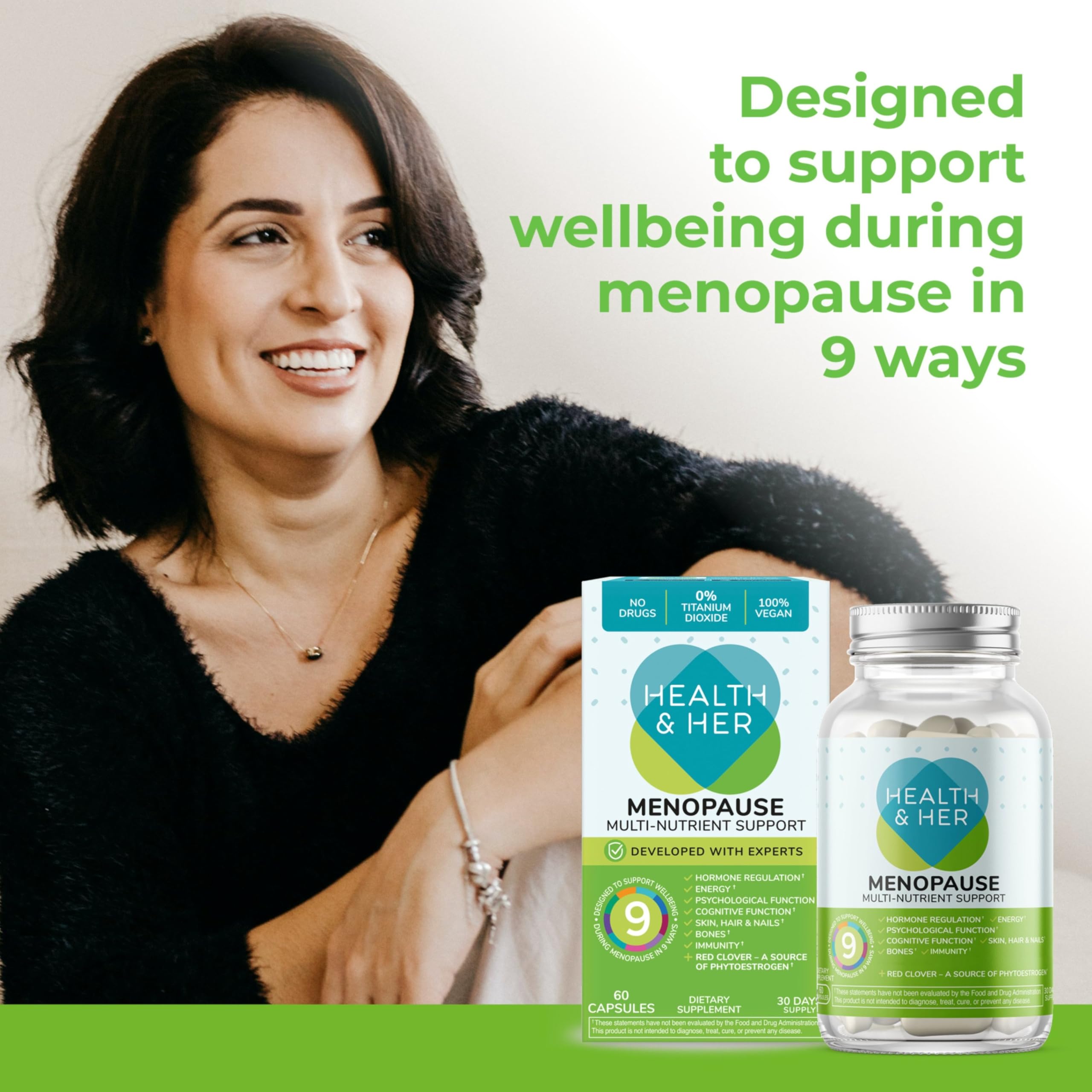 Health & Her Menopause Supplements for Women - Multi-Nutrient Support, Menopause Vitamins for Energy, Bones, Muscles, Skin & Hair, Vegan, Gluten-Free, Non GMO (60ct - 1 Month) Health and Her Au supplements