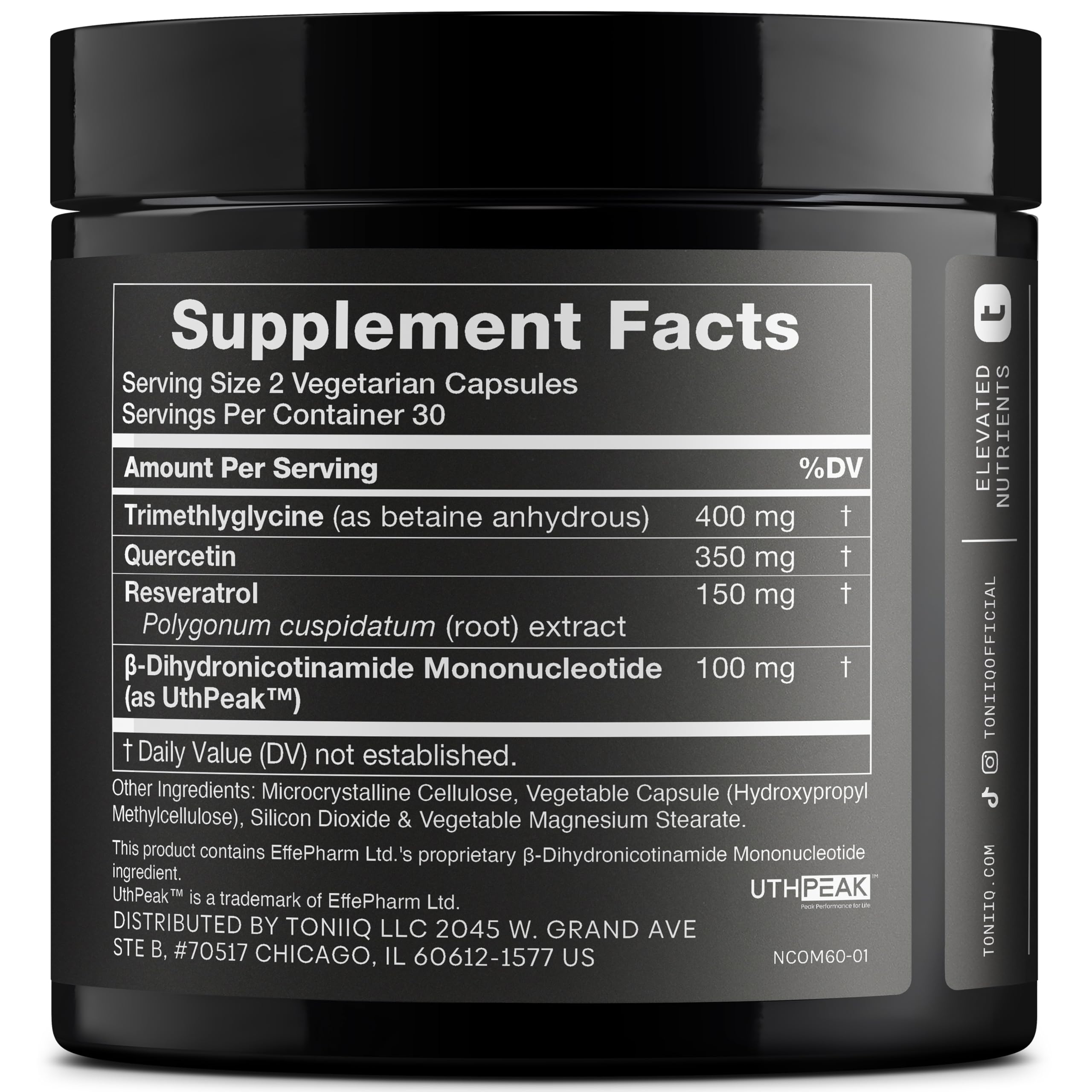 Toniiq NMNH Supplement – Ultra High Potency 1,000mg Complex with Clinically Studied Uthpeak™ NMNH, Resveratrol, Quercetin & TMG – Highly Purified – Third-Party Lab Tested – 60 Capsules Toniiq Au supplements