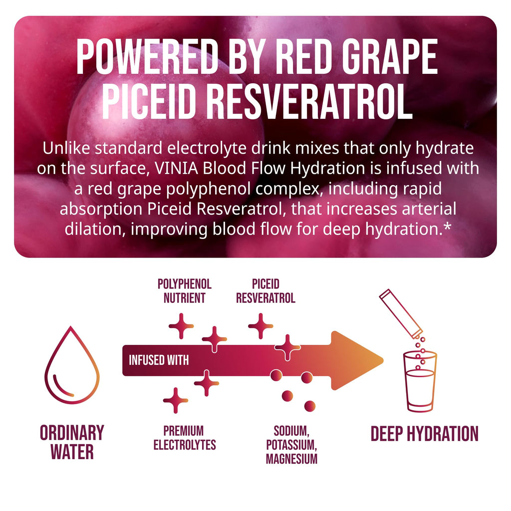 VINIA Resveratrol Electrolyte Hydration Powder Mix | Boost Blood Flow & Circulation | Sea Salt, Coconut Water Potassium