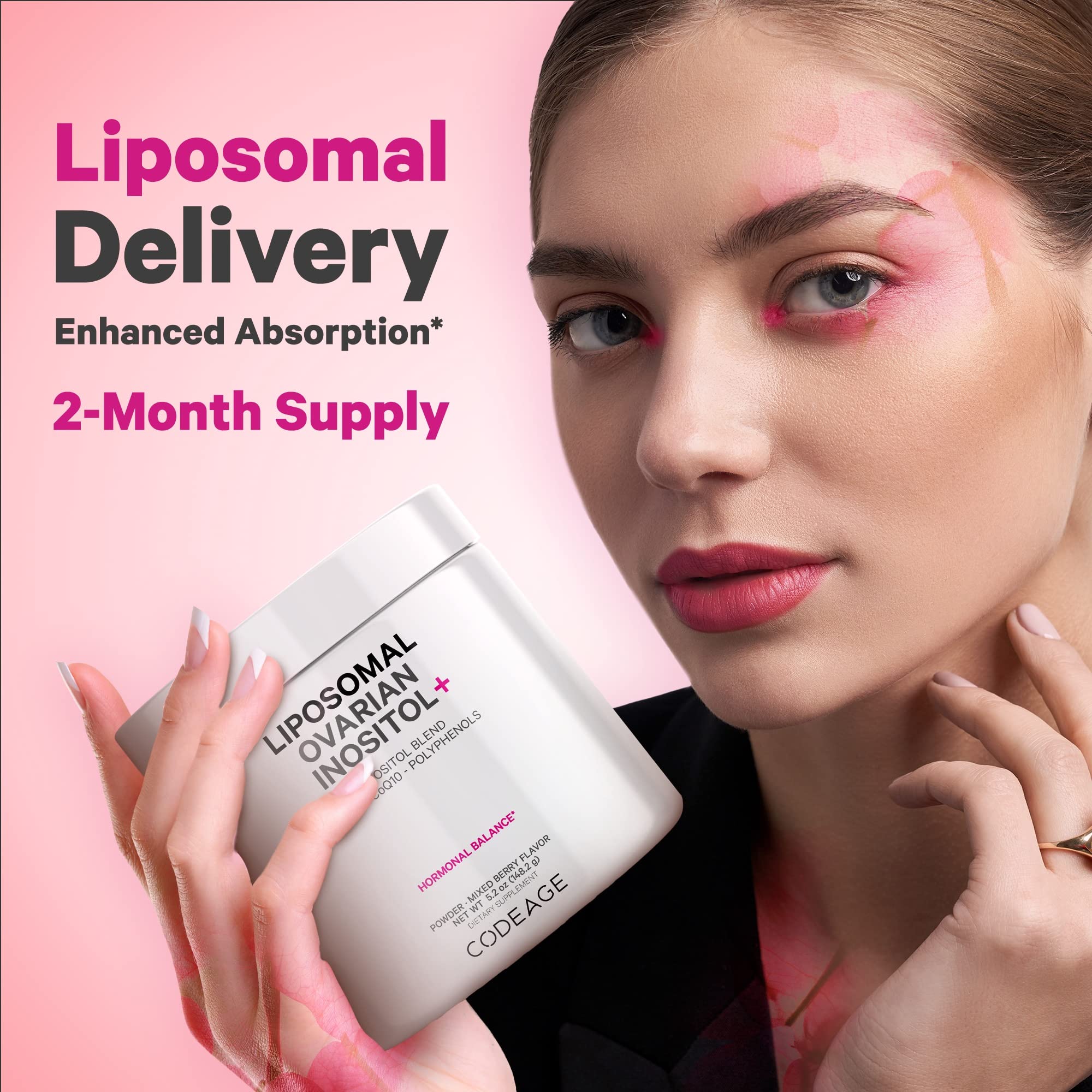 Codeage Liposomal Ovarian Inositol Powder - Myo-Inositol & D-Chiro-Inositol 40:1 Blend, Folate 5-MTHF, CoQ10, Pomegranate & Wild Blueberry - 2-Month Supply - Mixed Berry Flavor - Non-GMO, 60 Servings Codeage Au supplements