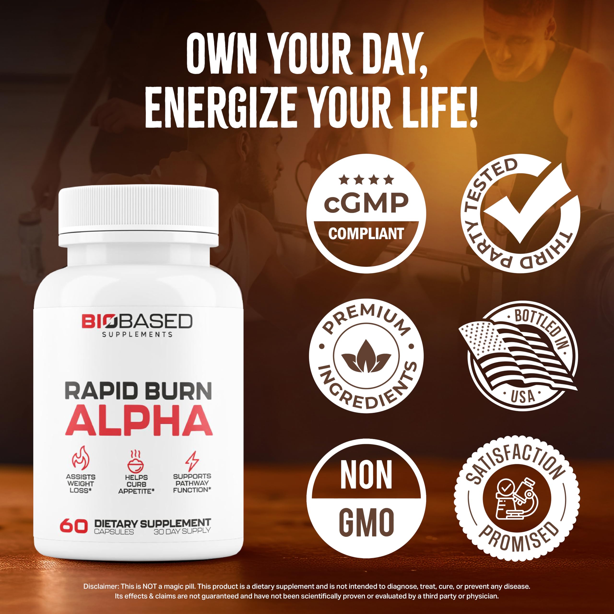 Rapid Burn Alpha - Fat Burner for Men - Supports Healthy Pathways Associated with  Activity - Supports Appetite Control, Energy Booster, Helps Increase Metabolism & Fat Loss - 60 Unisex Capsules