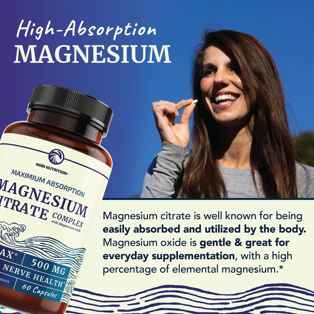 Magnesium Citrate Complex 500 MG for Calm, Relaxation, Constipation & Digestion Nobi Nutrition Au supplements