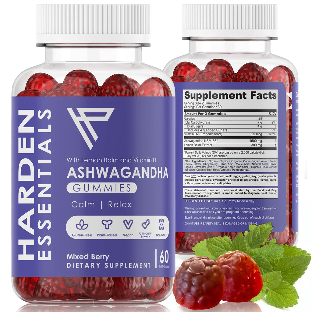 KSM-66 Ashwagandha Gummies 750mg Per Gummy – 1,500mg Per Serving – Stress & Cortisol Support – with Lemon Balm & Vitamin D – 60 Count (30 Day Supply) – Vegan – Harden Essentials Harden essentials Au supplements