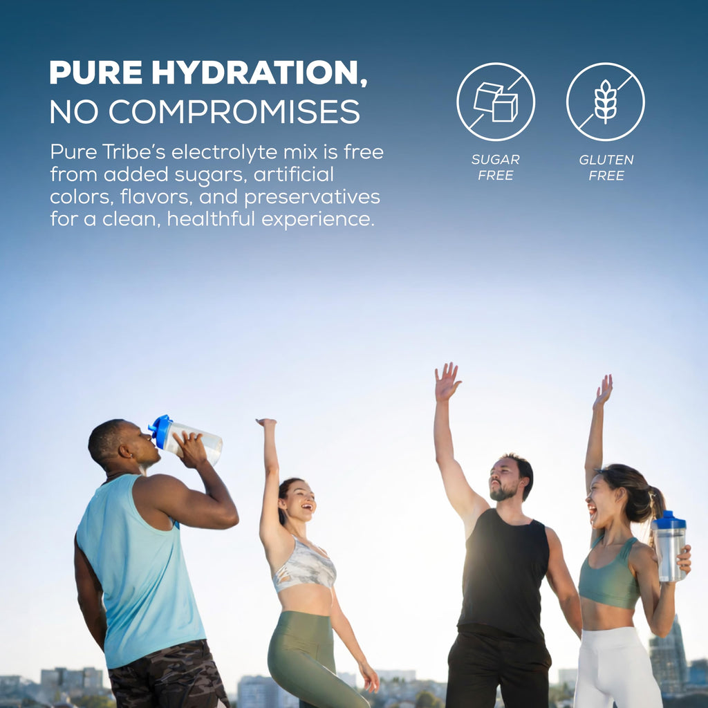 PURE TRIBE Instant Hydration Electrolytes Powder Packets with Magnesium & Salt – Zero Sugar Hydration Packets with 6 B Vitamins & Adaptogens