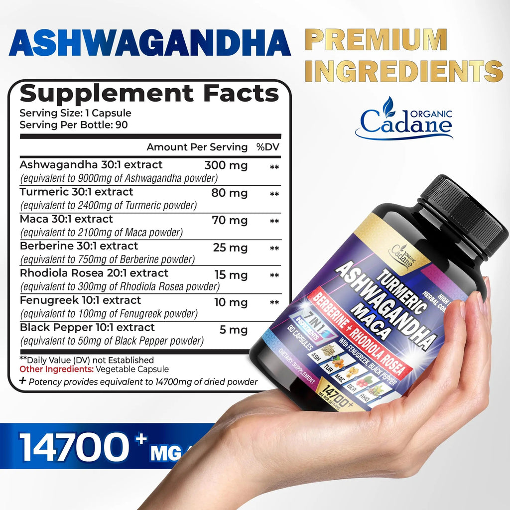 Ashwagandha Supplements 14700mg - Memory, Immune System & Strength Support Organic Cadane Au supplements