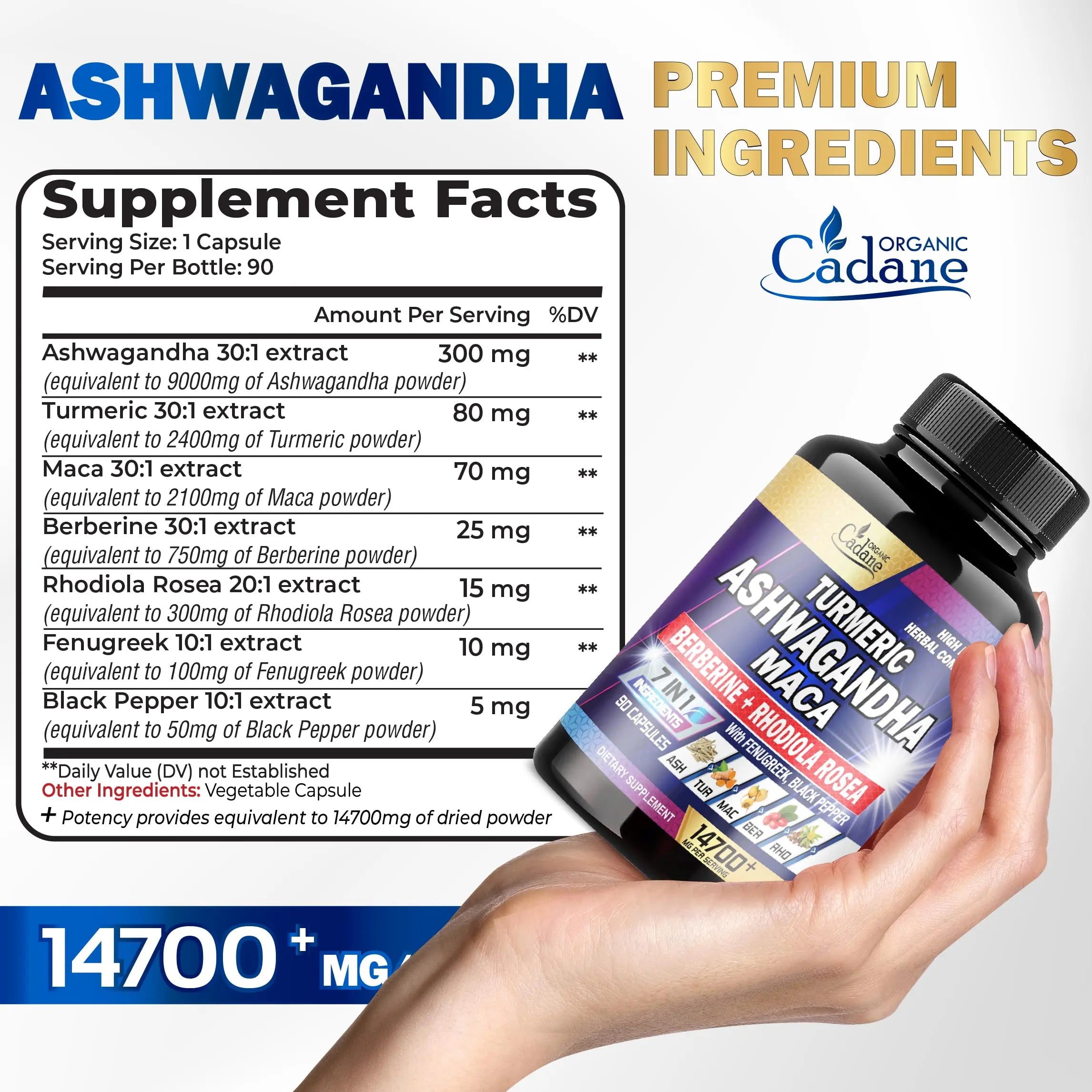 Ashwagandha Supplements 14700mg - Memory, Immune System & Strength Support Organic Cadane Au supplements