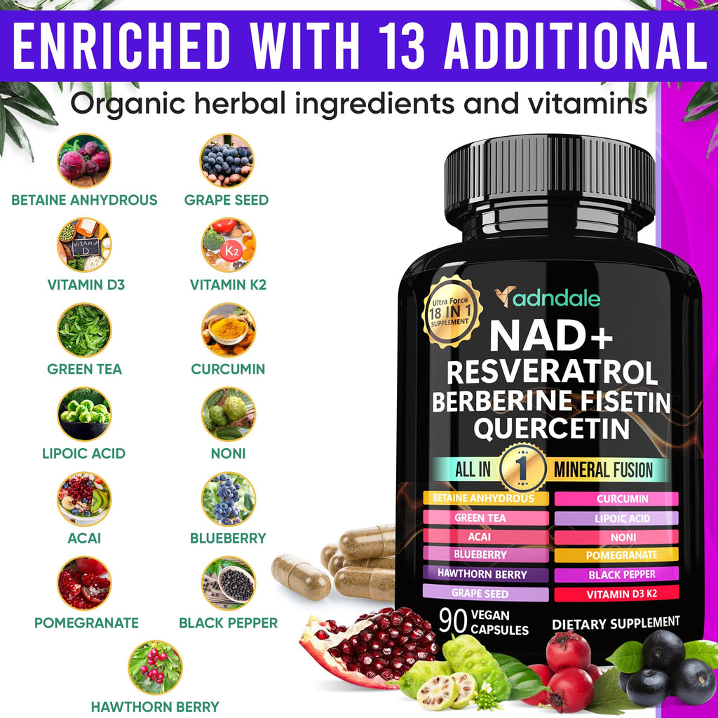 Adndale Liposomal NAD Supplement. Longevity Formula NMN Supplement Alternative. 90CT Advanced NAD+ Resveratrol Adndale Au supplements