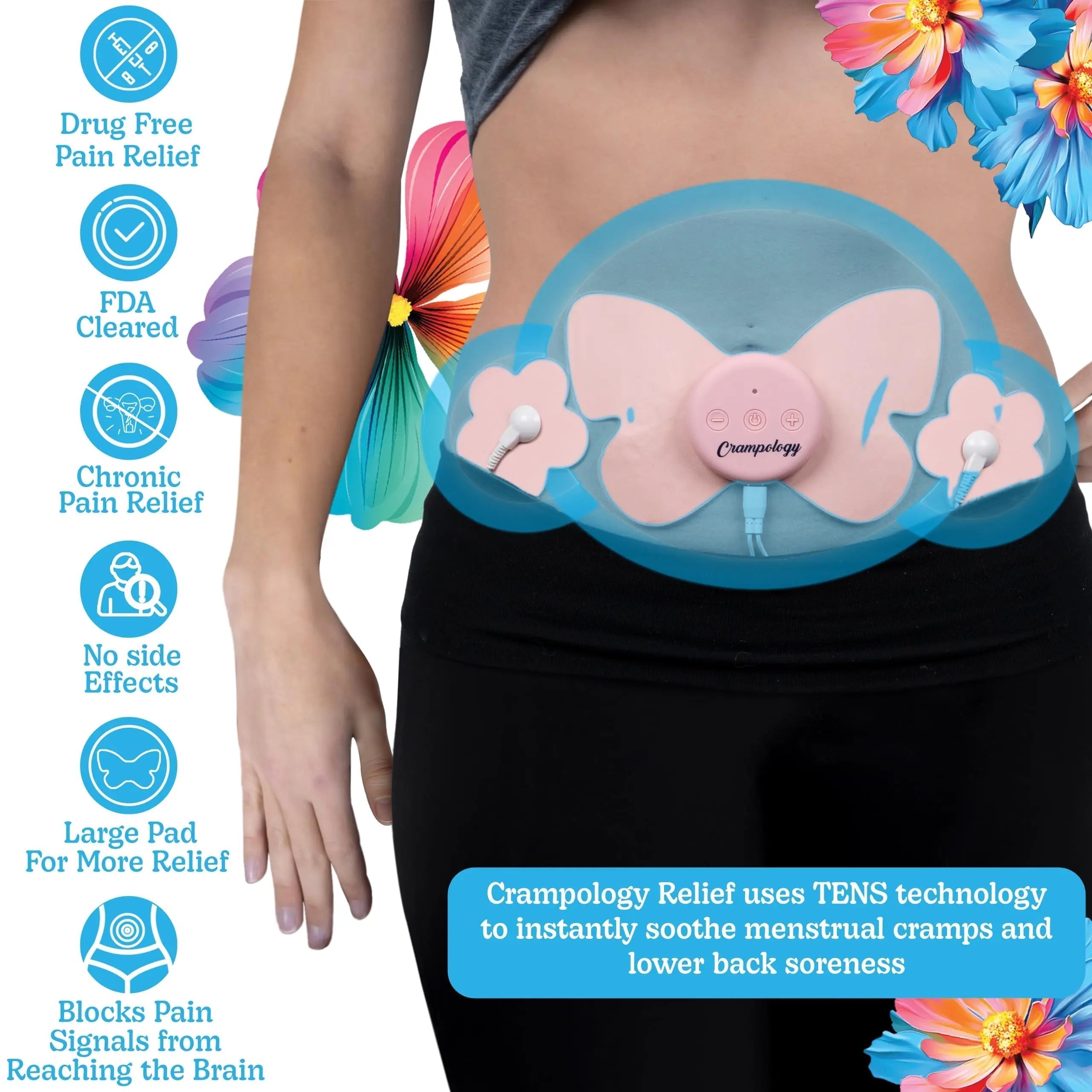 Crampology Relief Pink-Period Cramps Pain Relieving Device, Cramp Massager for Menstrual and Lower Back Ache, Reduces Endometriosis Discomfort, PMS TENS Unit, Wireless or Wired, Natural Cycle Support Crampology Au supplements