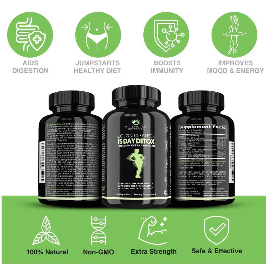 Colon Cleanse Fast-Acting Colon Cleanser Detox. Healthy Bowel Movement THE ENCLARE NUTRITION Au supplements