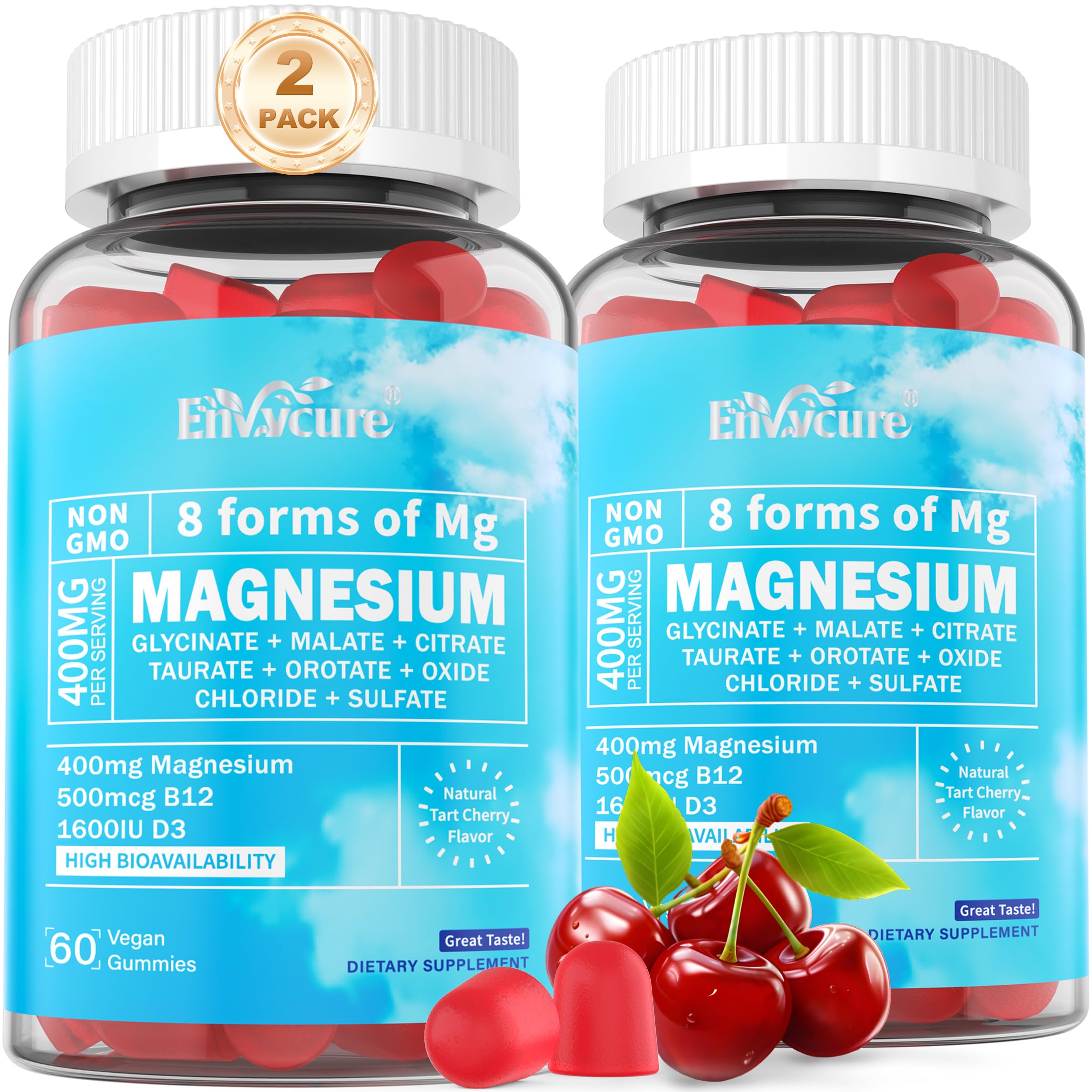 Magnesium Complex Gummies 400mg | as 8 Forms of Magnesium Glycinate, Malate, Citrate, Taurate, Oxide & More | w/Ashwagandha Extract, D3 & B12 Supports for Calm, Zzz