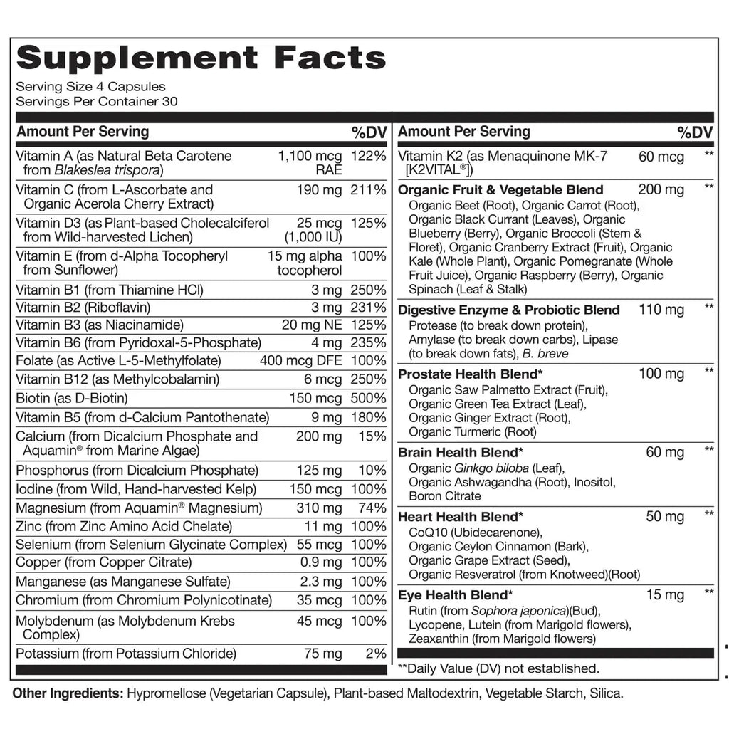 NATURELO Whole Food Multivitamin for Men 50+ - with Vitamins, Minerals, Organic Herbal Extracts - Vegan Vegetarian NATURELO Au supplements