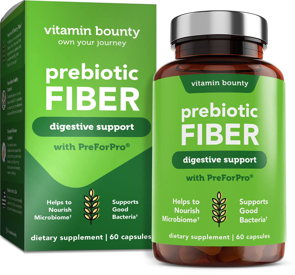 Vitamin Bounty Prebiotic Capsules - PreforPro® Prebiotics Supplement for Women & Men Digestive Health & Advanced Gut Health – No Fiber, No Bloating