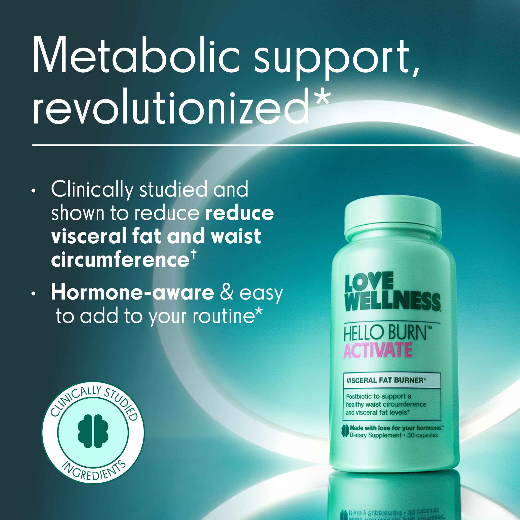 Love Wellness Hello Burn Activate | Support Visceral Fat Burn with HT BPL1 Postbiotic | Supports Healthy Waist Circumference, Longevity and Metabolic Wellness | 30 Count Love Wellness Au supplements