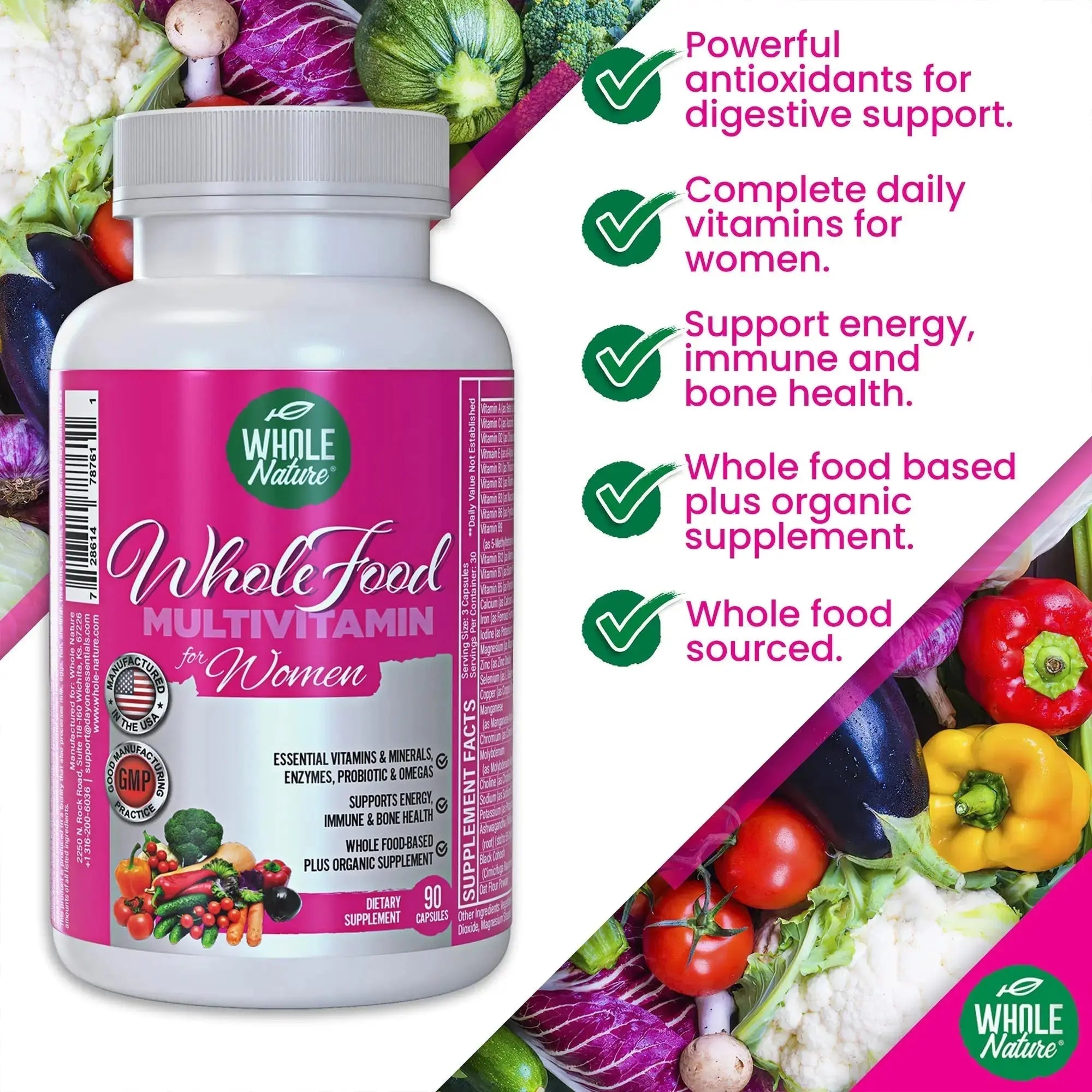 Whole Nature Whole Food Multivitamin for Women Womens Multi Vitamin with Folate, B12 Methyl, Vitamins, Minerals, Probiotics and Omegas Whole Nature Au supplements