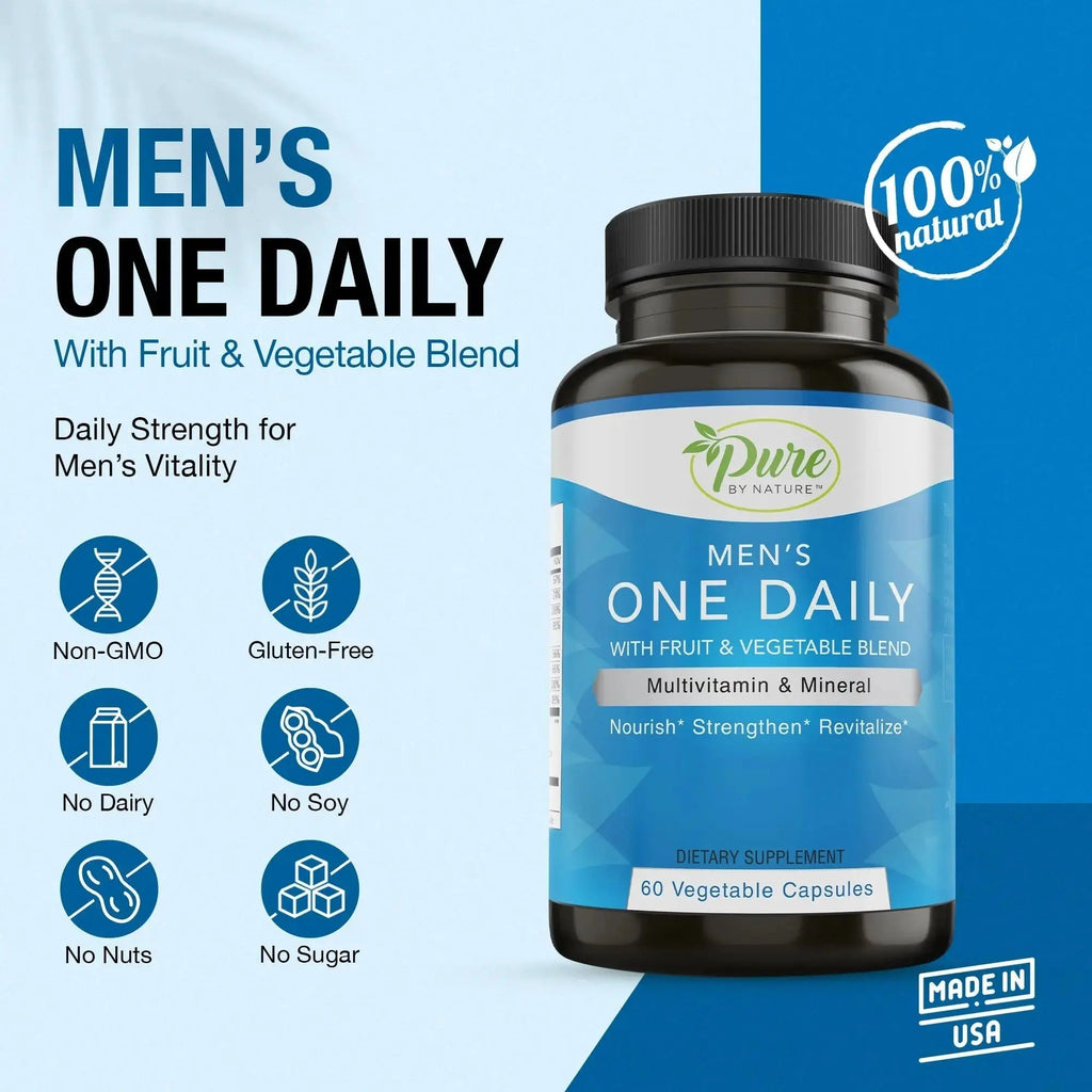 Pure By Nature One-Daily Multivitamin for Men, Immune Support Supplement with Non-GMO Ingredient, Vitamin & Minerals for Energy, 60 Veggie Capsules Pure By Nature Au supplements