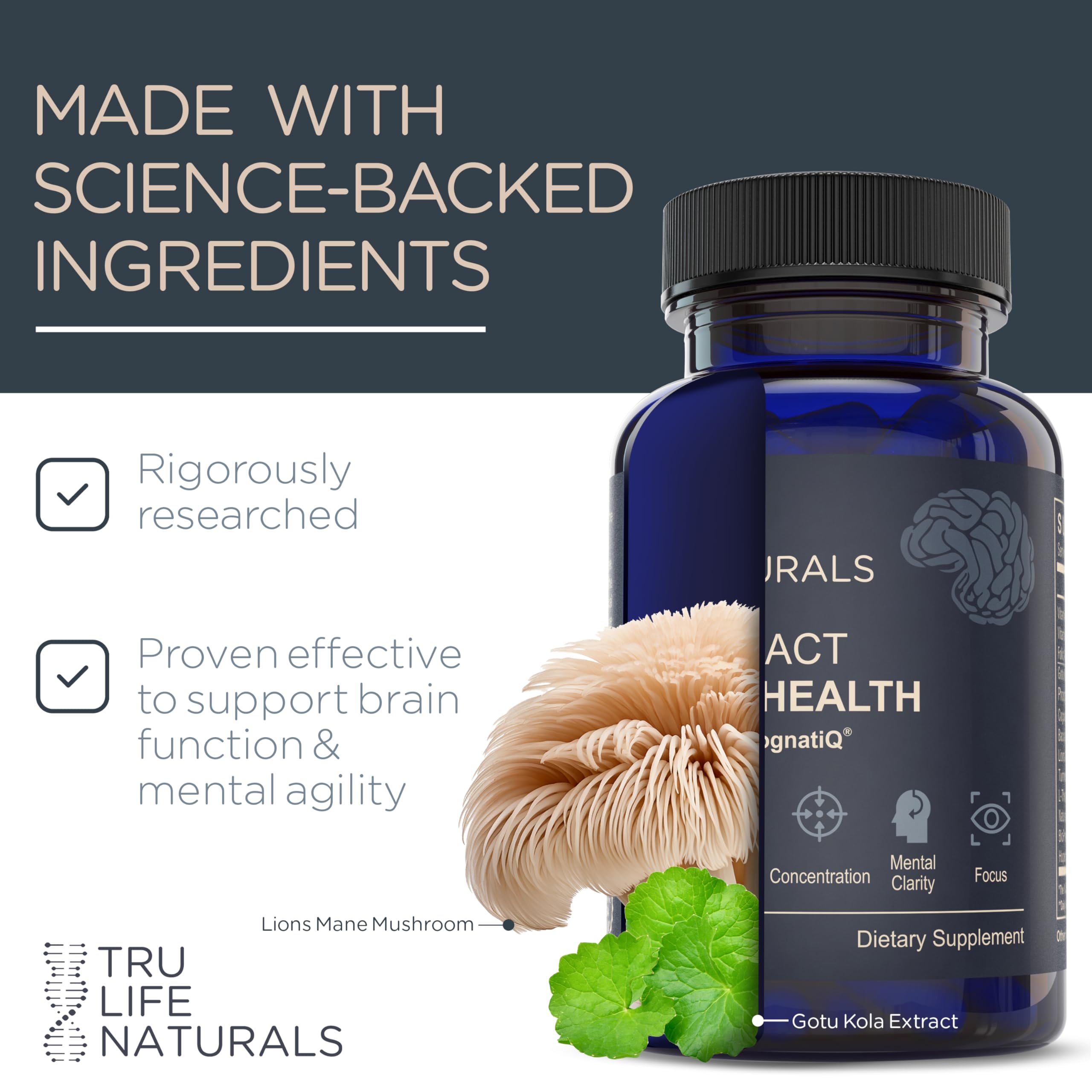 NEUROACT Brain Health Memory, Focus, Concentration, Mental Clarity with CognatiQ, Vitamin B3 & B6 | Manage Stress & Elevate Mood | Holistic Brain Health Formula, Sustained Energy & Well Being