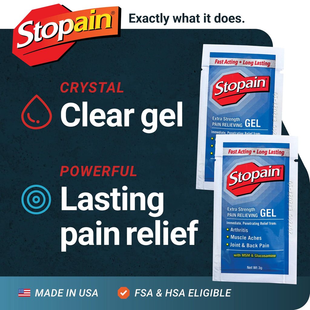 Stopain Pain Relief 3g Gel Packets, 100ct, 8% Menthol, Topical Pain Relief, Knee Pain Relief, Back Pain Relief, and Arthritis Pain Relief, Perfect for Workplace First Aid Cabinets, Made in USA Stopain Au supplements