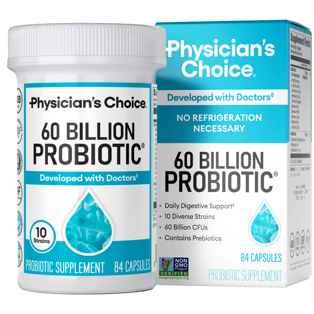 Physician's CHOICE Probiotics 60 Billion CFU - 10 Strains + Organic Prebiotics - Immune, Digestive & Gut Health - Supports Occasional Constipation, Diarrhea, Gas & Bloating - for Women & Men - 84ct Physician's CHOICE Au supplements