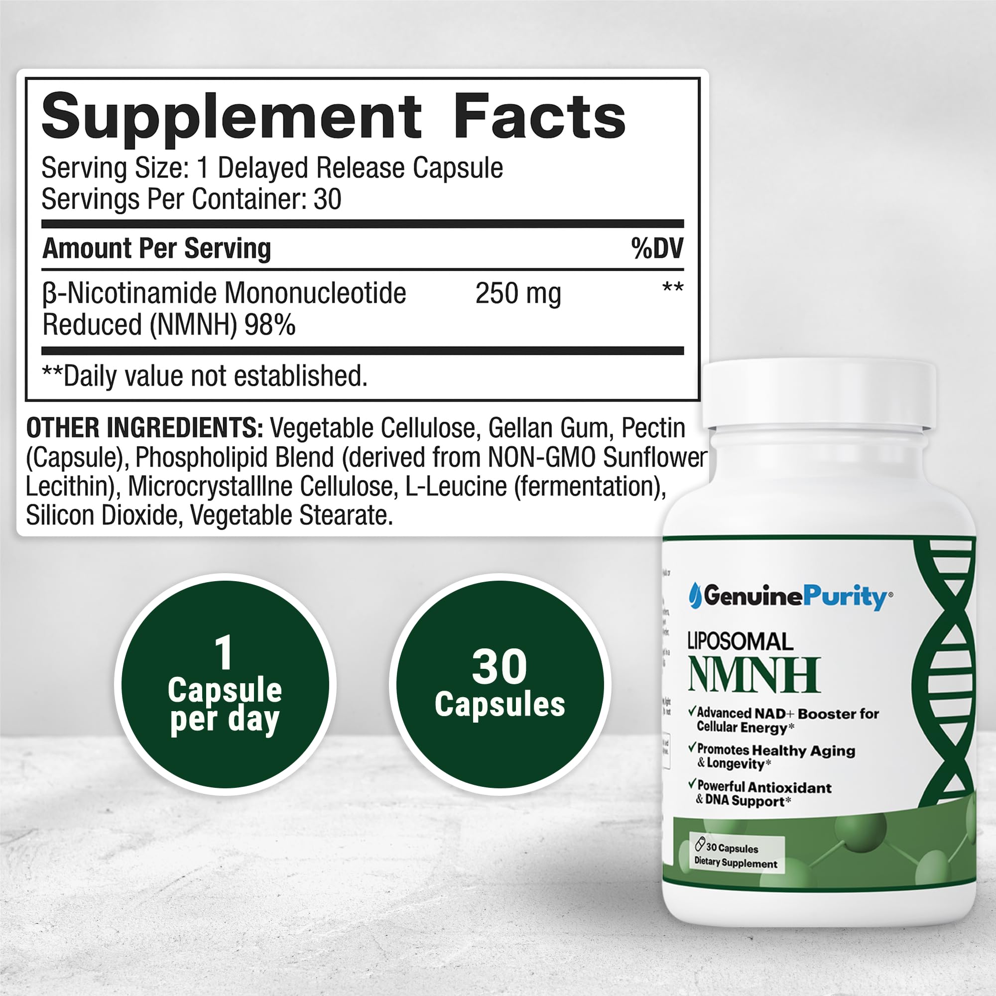 GenuinePurity - NMNH NAD Supplement - 250mg, 30 Count Liposomal NAD+ Supplement for Cellular Health & Energy - GMP Certified Advanced Reduced Form of NMN for Superior Stability & Absorption GenuinePurity Au supplements