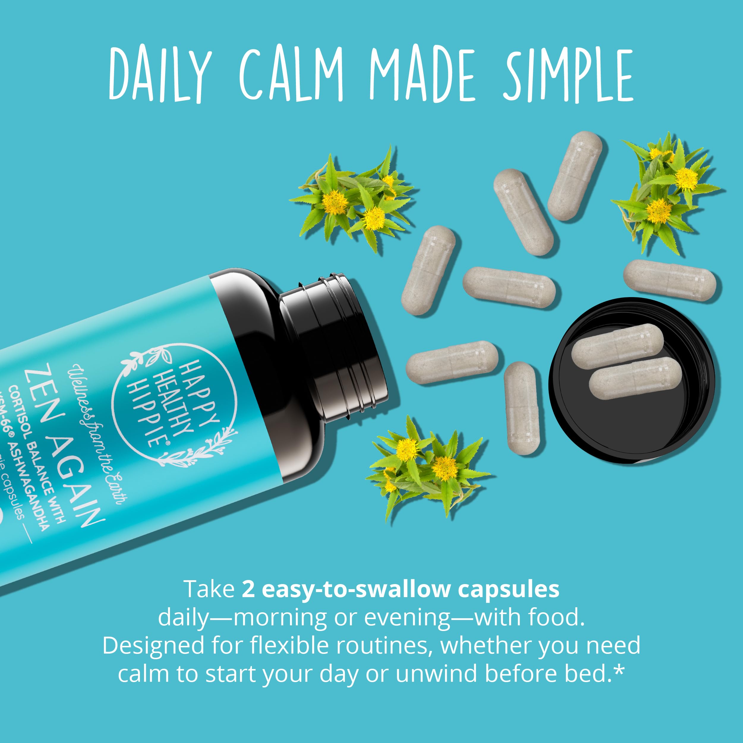 Zen Again Cortisol Manager with Ashwagandha KSM-66® | Cortisol Supplements for Women | 11-in-1 Complex | Natural Stress Support Supplement with L-Theanine, Rhodiola & Magnesium | Vegan, 60 Ct Happy Healthy Hippie Au supplements