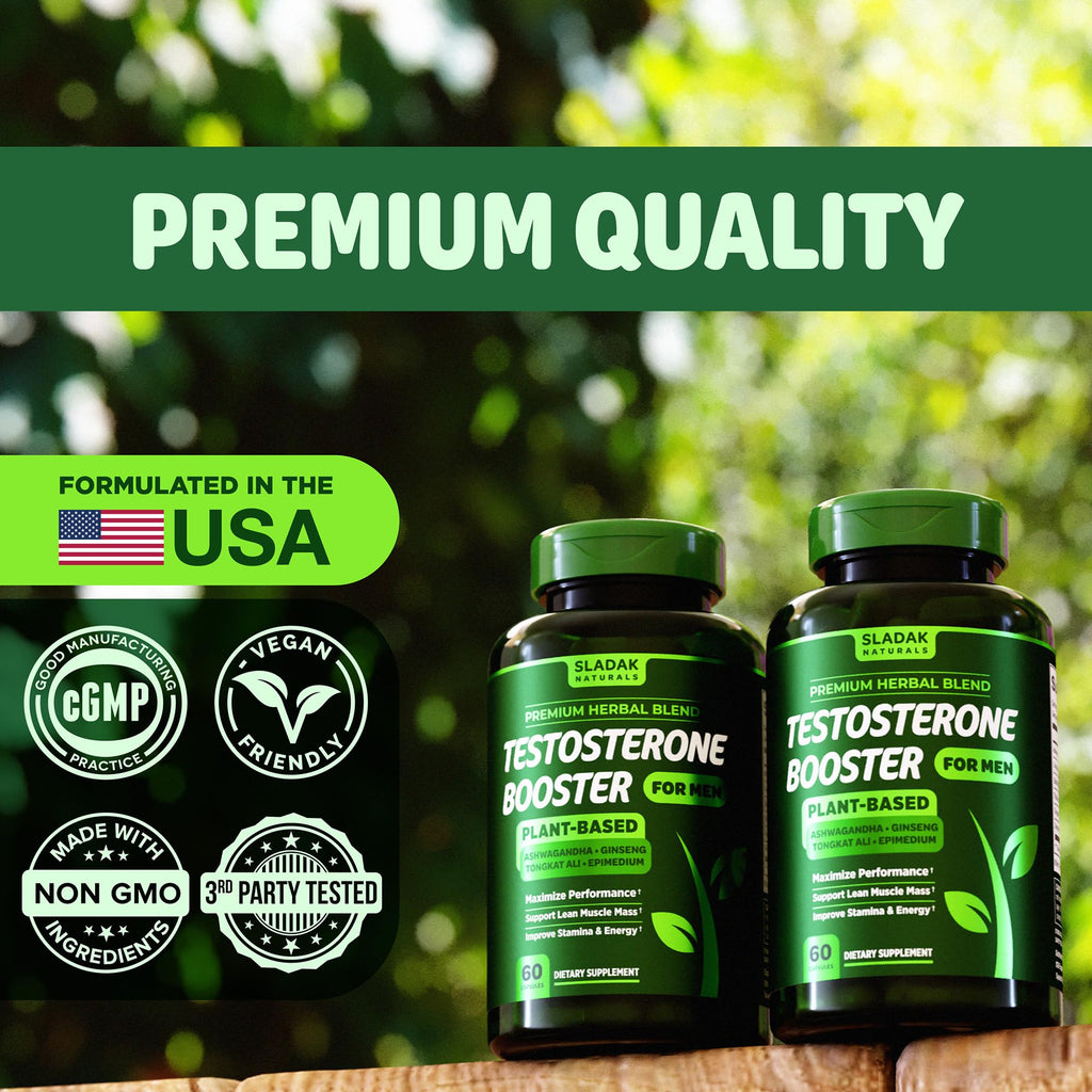 Testosterone Booster Supplement for Men - Male Enhancing Test Boost - Ashwagandha, L-Arginine, Tongkat Ali, Tribulus + More - Workout, Build Muscle, Strength, Energy & Performance - 2 Month Supply SLADAK NATURALS ㅤ Au supplements