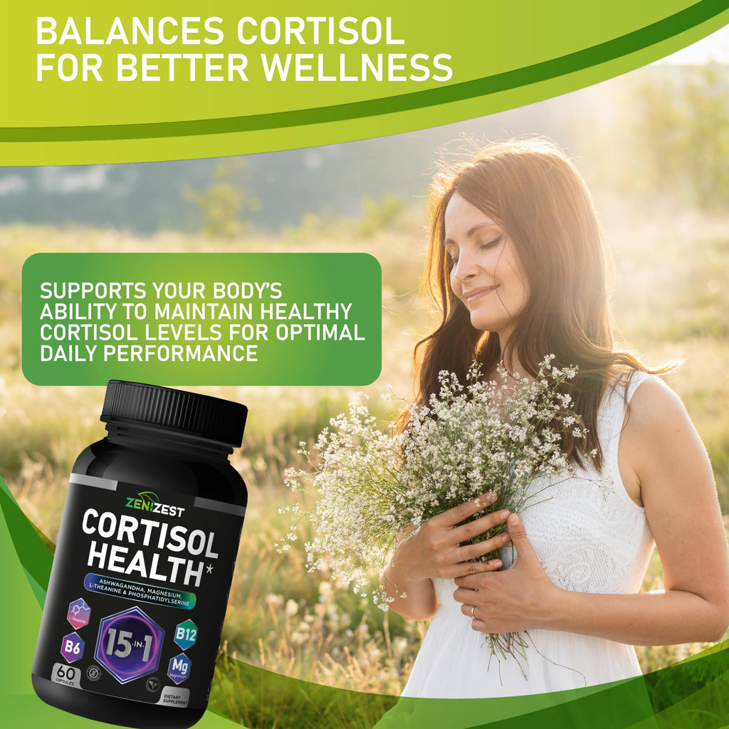 Cortisol Detox Supplement for Women Men - Control & Lower High Cortisol Level - Adrenal Health Balance Cleanse Sleep Stress Support - Magnesium Ashwagandha L-Theanine Cortisol Blocker Reducer ZeniZest Au supplements