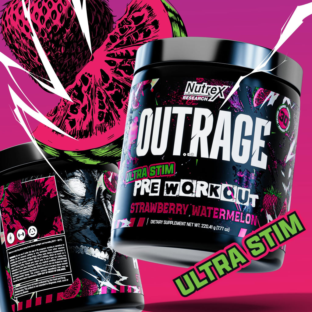 Outrage Ultra HIGH STIM Pre-Workout Powder for Men | 400mg Caffeine, L-Citrulline, Beta-Alanine, Creatine | Extreme Energy, Focus, Strength & Endurance