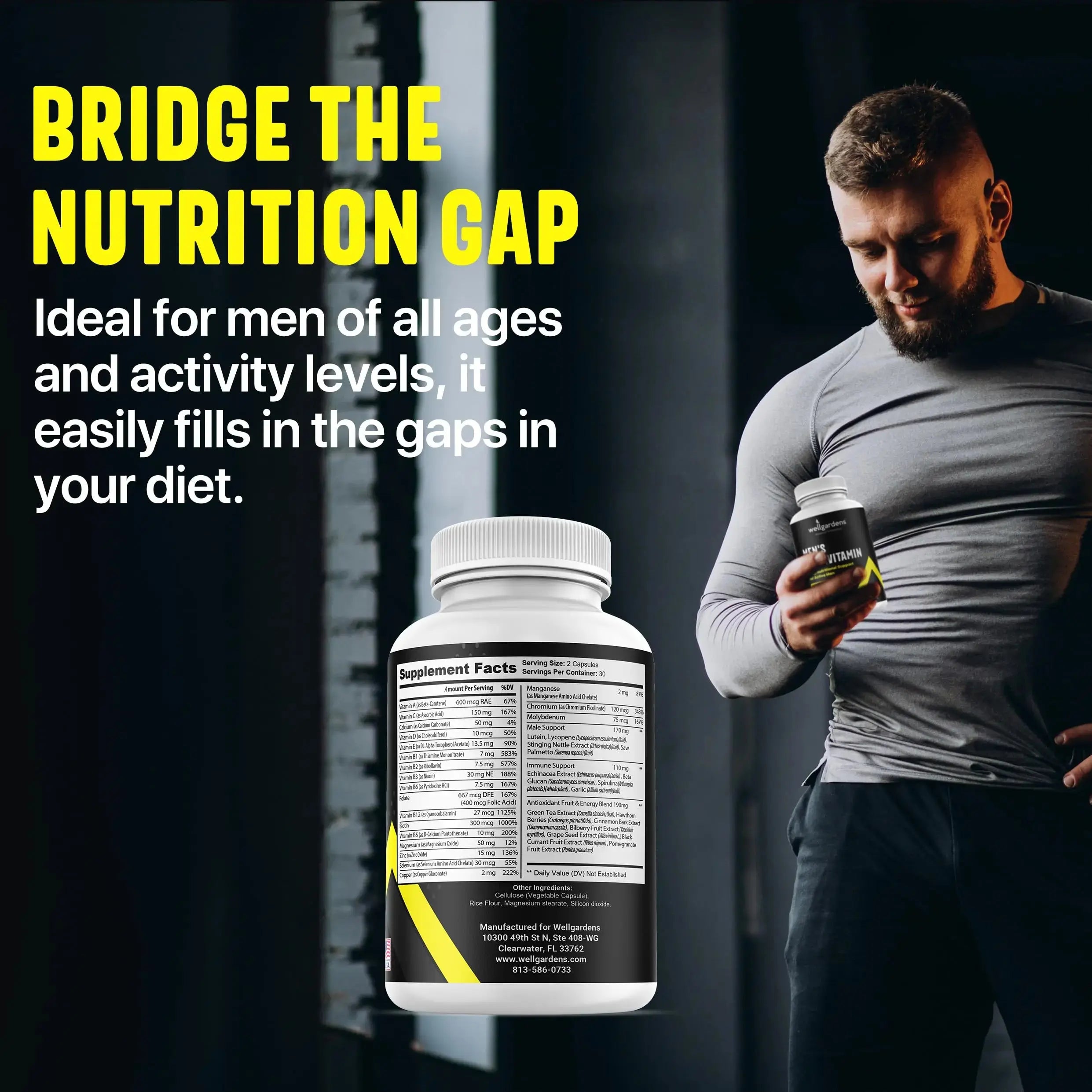 100% Pure Multivitamin for Men - Daily Mens Multivitamins, Multiminerals Supplement for Energy, Focus, Performance, Immune and Male Support Wellgardens Au supplements
