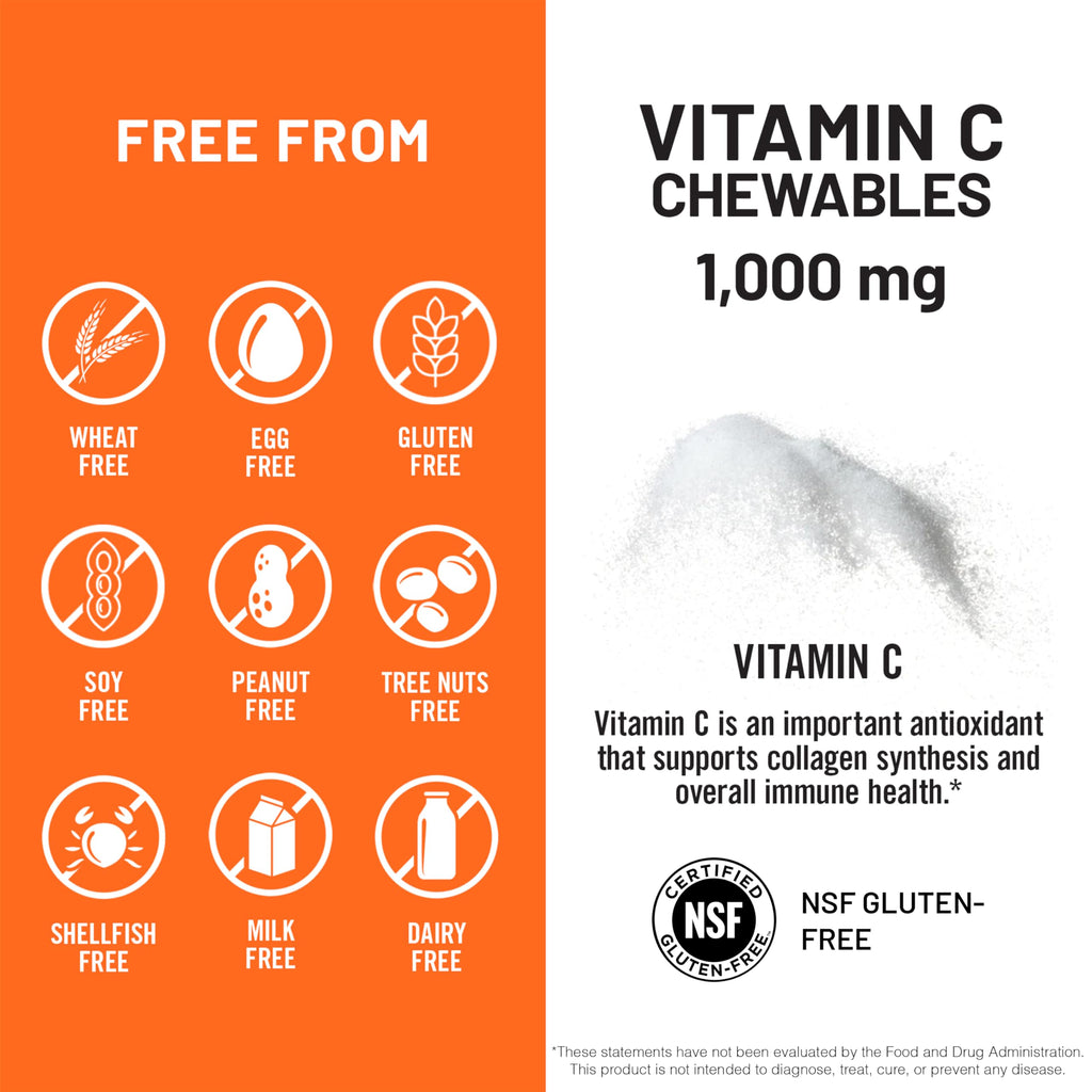 NatureWise Extra Strength Vitamin C Chewable 1000mg for Adults - Natural Orange Flavor - Immune System & Antioxidant Support - Non-GMO